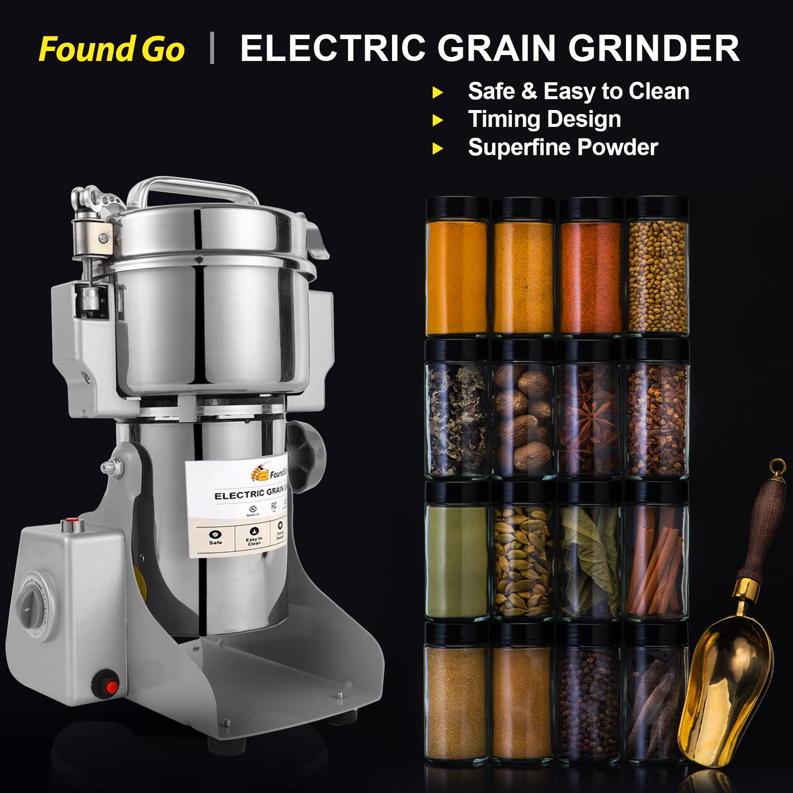 FoundGo 500g Electric Grain Mill Grinder - Commercial Grade Spice & Coffee Grinder for Dry Herbs, Seeds, Grains, Rice & Pepper - Perfect for Home Kitchens, Bakeries & Coffee Shops