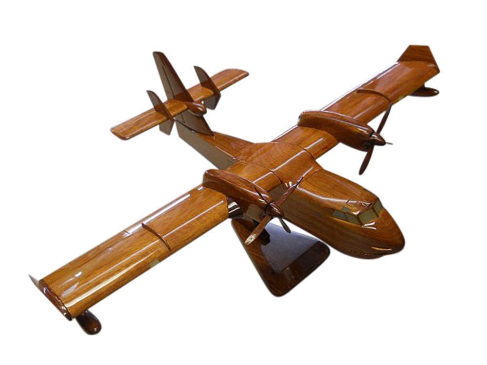 CL415 Canadair Mahogany Wood Desktop Aircraft Model - Premium Handcrafted Collectible Airplane Display for Office Decor, Aviation Enthusiasts & Gift Giving