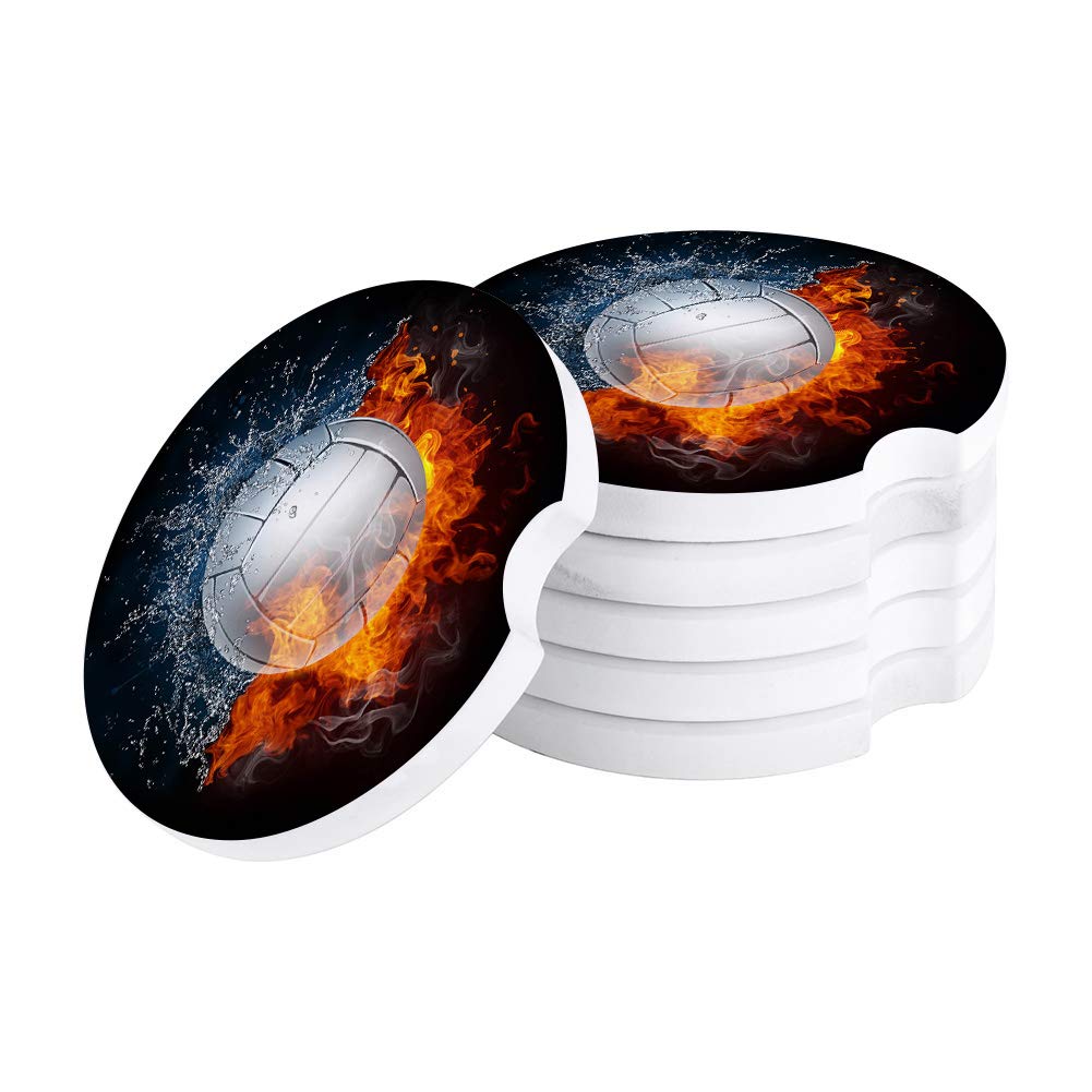 Volleyball Car Coasters 2-Pack - Absorbent Ceramic Cup Mats for Car Cup Holders | Keep Your Vehicle Clean & Dry | Perfect for Sports Enthusiasts & Volleyball Fans | Ideal for Road Trips, Commuting & Game Days