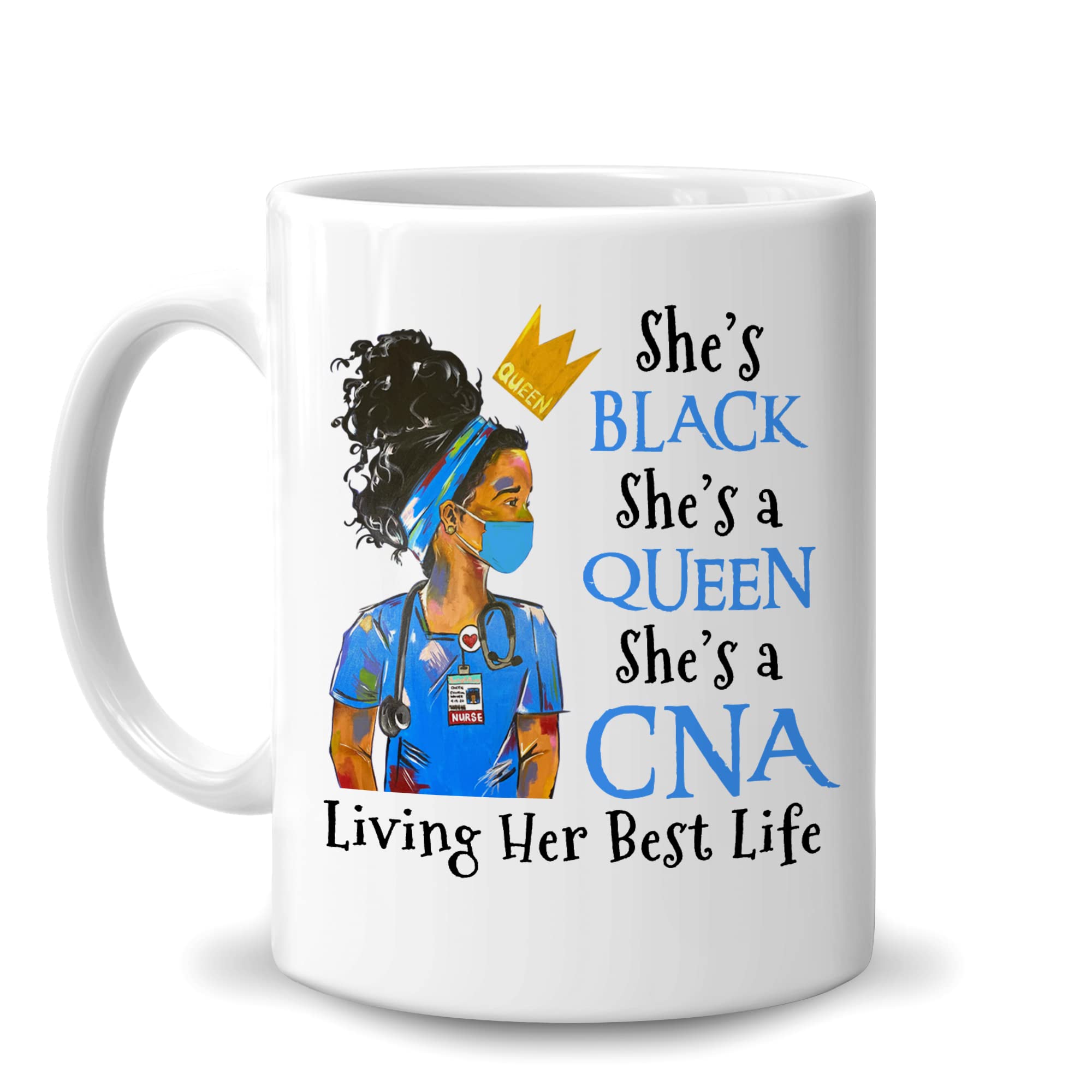 HYTURTLE 11oz White Ceramic Coffee Mug - CNA Black Queen Design, Perfect Gift for Nurses, Healthcare & Medical Workers (Great for Birthday, Nurse Day & Holidays) - Ideal for Office, Home & Hospital Use