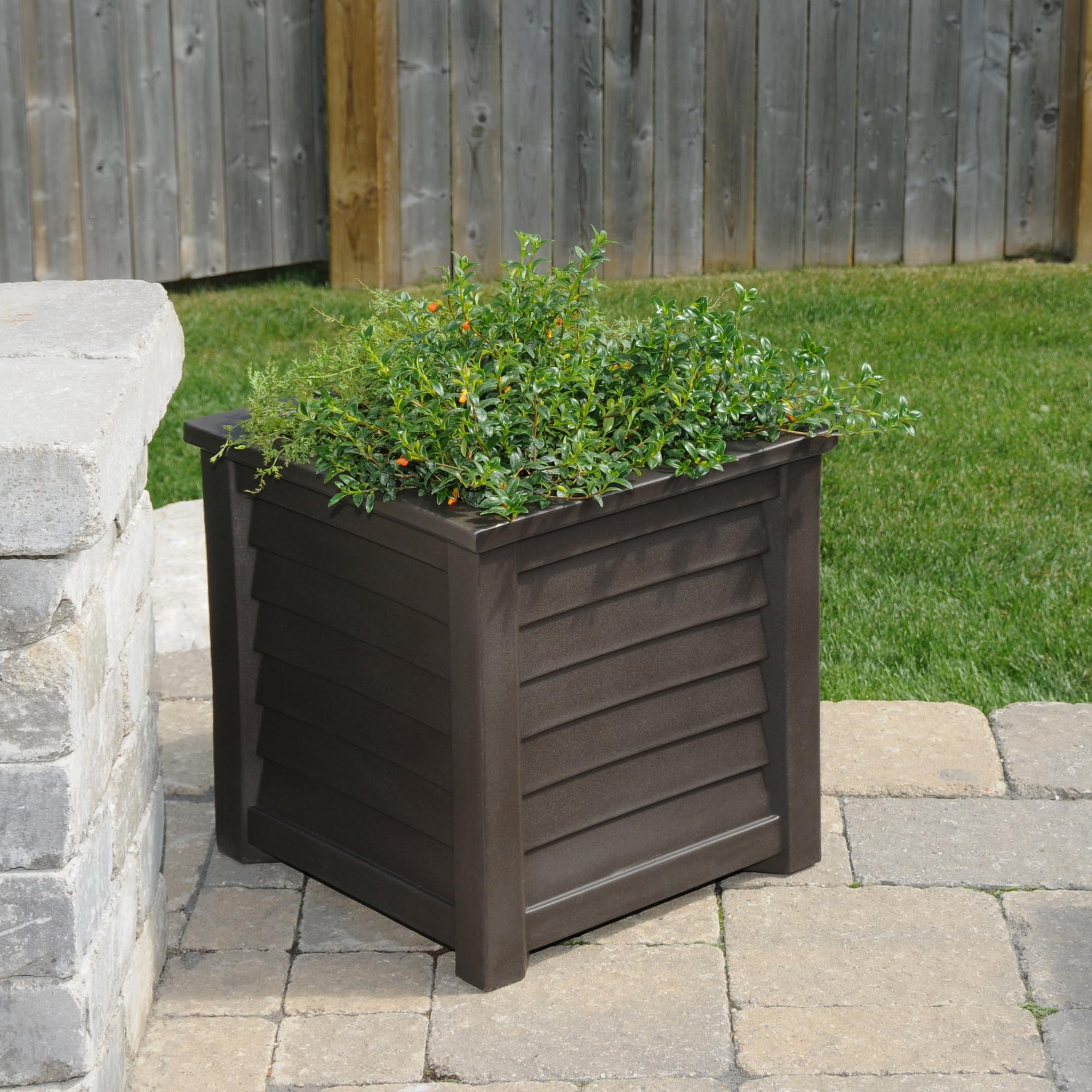 Mayne 5867-ES Lakeland 20x20 Square Planter for Patio - Espresso Brown Outdoor Garden Container - Perfect for Flowers, Herbs & Small Plants on Decks, Balconies & Backyards