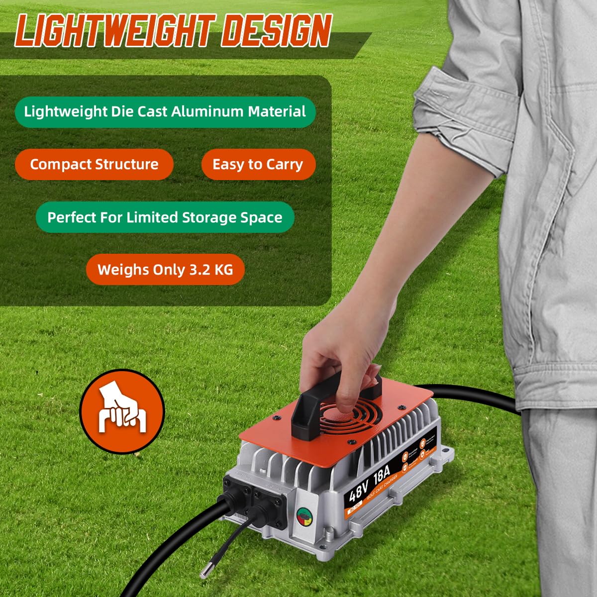 48 Volt Golf Cart Battery Charger for Club Car Precedent & DS Models - 18AMP Smart Fast Charger with 16Ft Cable | Fully Automatic Charging for Lead-Acid Batteries | Perfect for Home, Golf Course & RV Use
