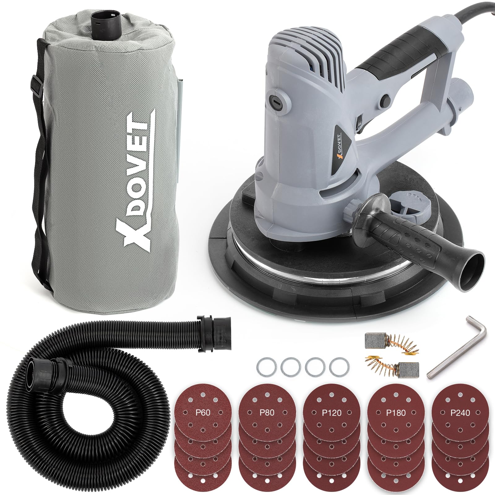 XDOVET 7 Inch Electric Drywall Sander - 710W Powerful Handheld Sander with Vacuum Dust Collector, 6 Variable Speed (1200-2500 RPM), Includes 20 Sanding Discs - Perfect for Drywall Repair, Home Renovation & Professional Construction Projects