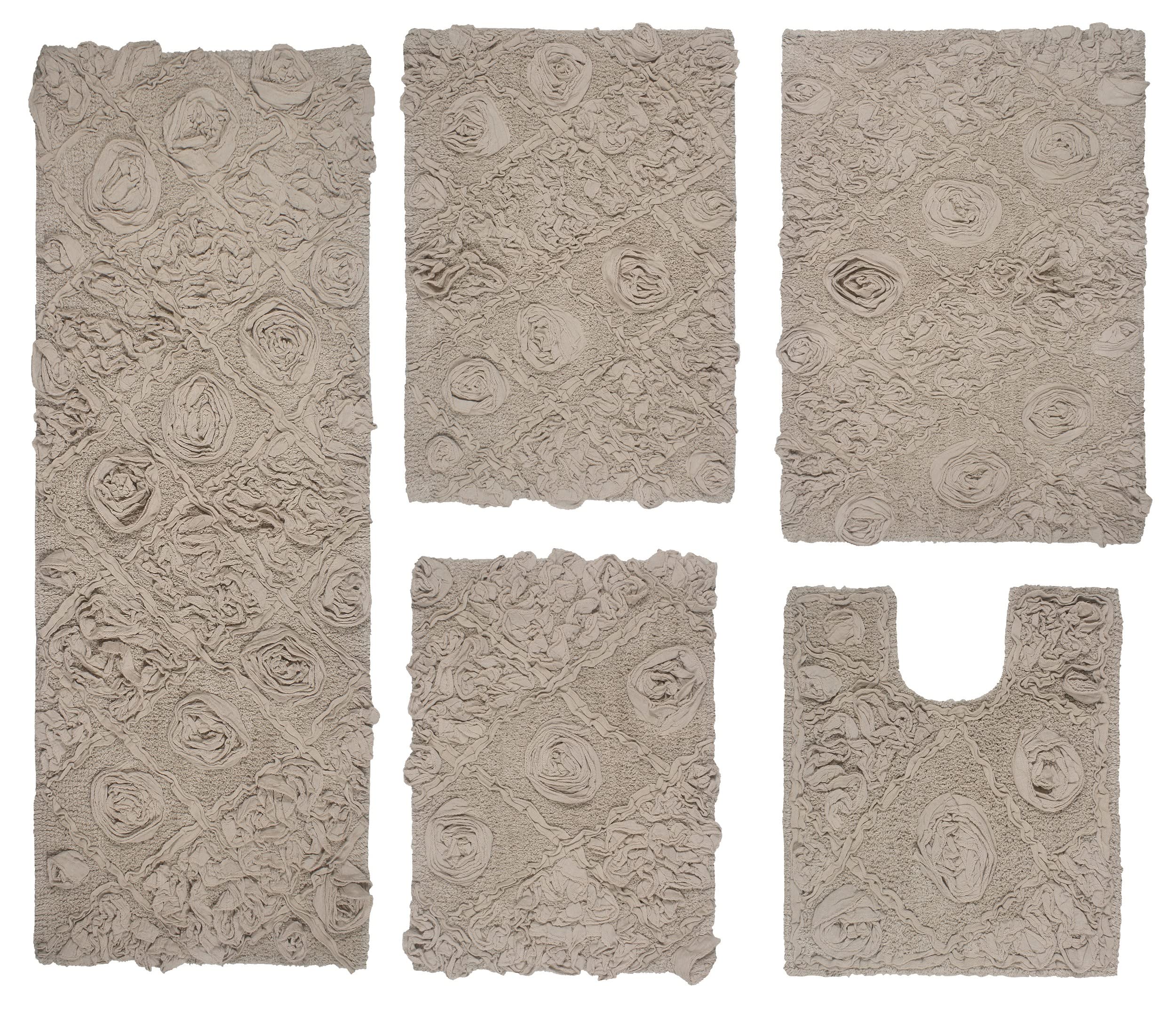 Home Weavers Modesto 100% Cotton 5-Piece Bath Rug Set - Ultra Soft, Absorbent & Washable Non-Slip Bathroom Mats for Shower, Tub & Vanity Areas - Includes Contour & Linen Bath Mats for Bathroom & Kitchen Floor Safety