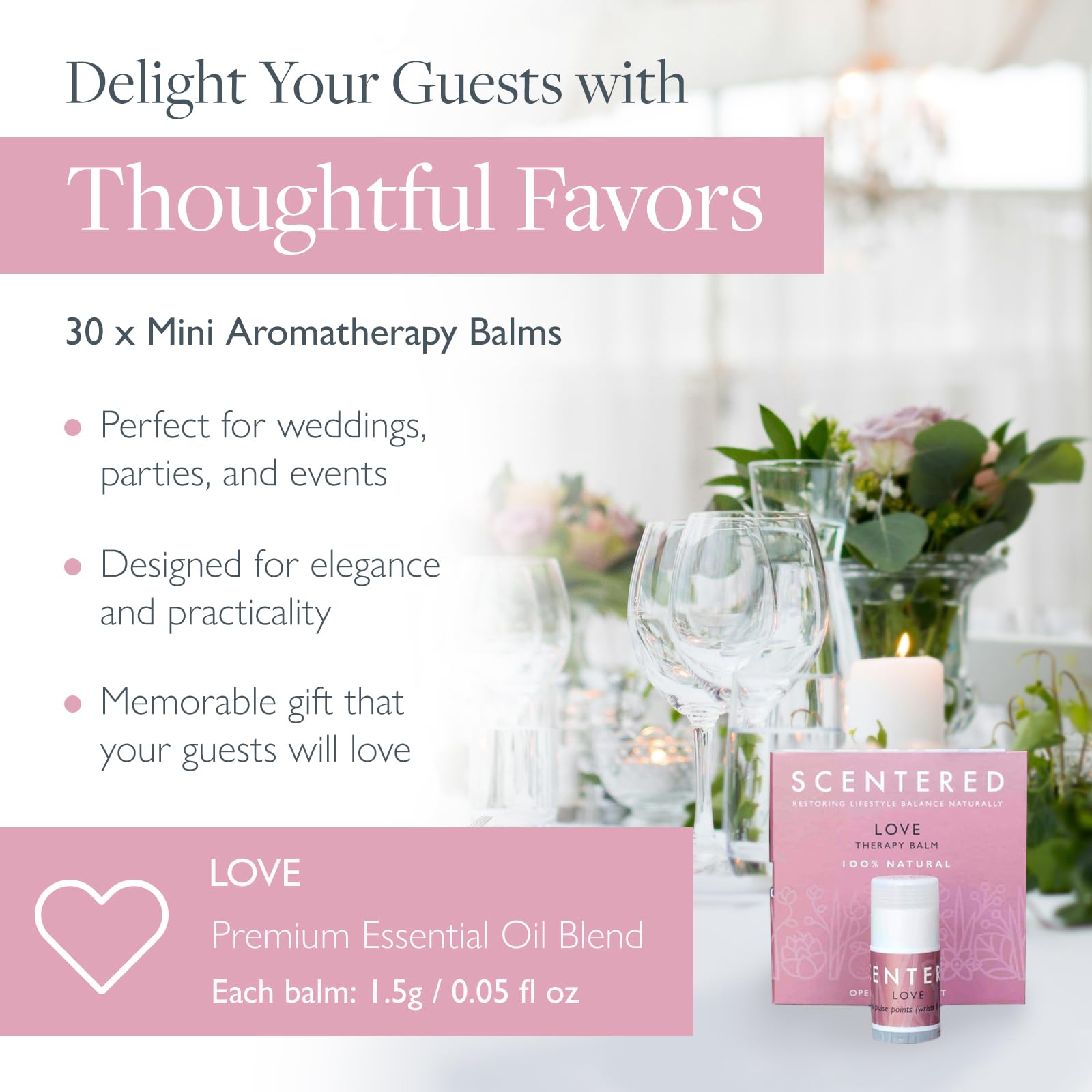 Scentered Aromatherapy Balms Gift Set - 30 Mini Essential Oil Balms (Rose, Patchouli & Cedarwood) for Wedding Favors, Corporate Gifts & Employee Appreciation - Perfect for Stress Relief, Spa Days & Self-Care Moments