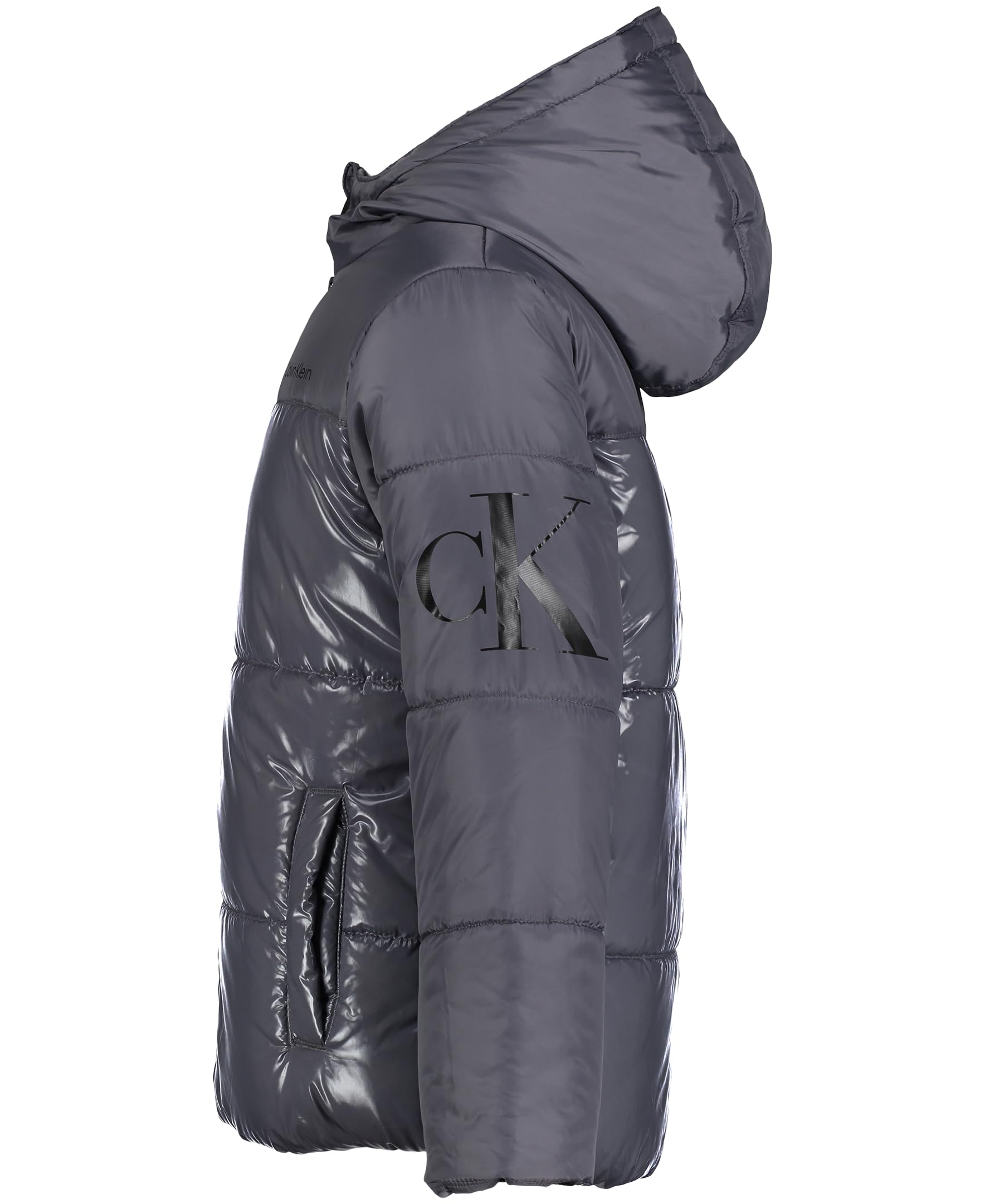 Calvin Klein Boys' Heavyweight Hooded Bubble Jacket with Polar Fleece Lining - Warm Winter Coat for Kids Outdoor Activities, School & Play