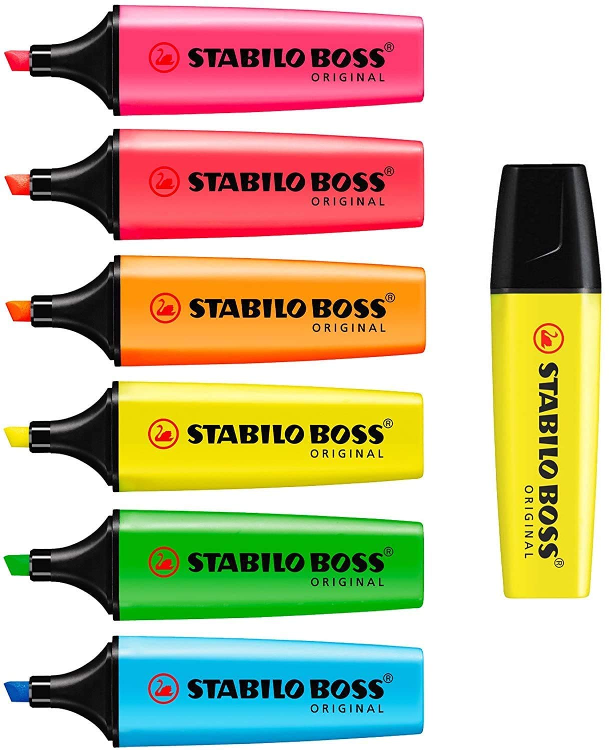 STABILO-BOSS Original Highlighter Pens Set of 7 - Neon Colors - Bright & Smooth Highlighting Markers for Office, School & Study Notes - Perfect for Bible Journaling, Book Annotation & Planner Organization