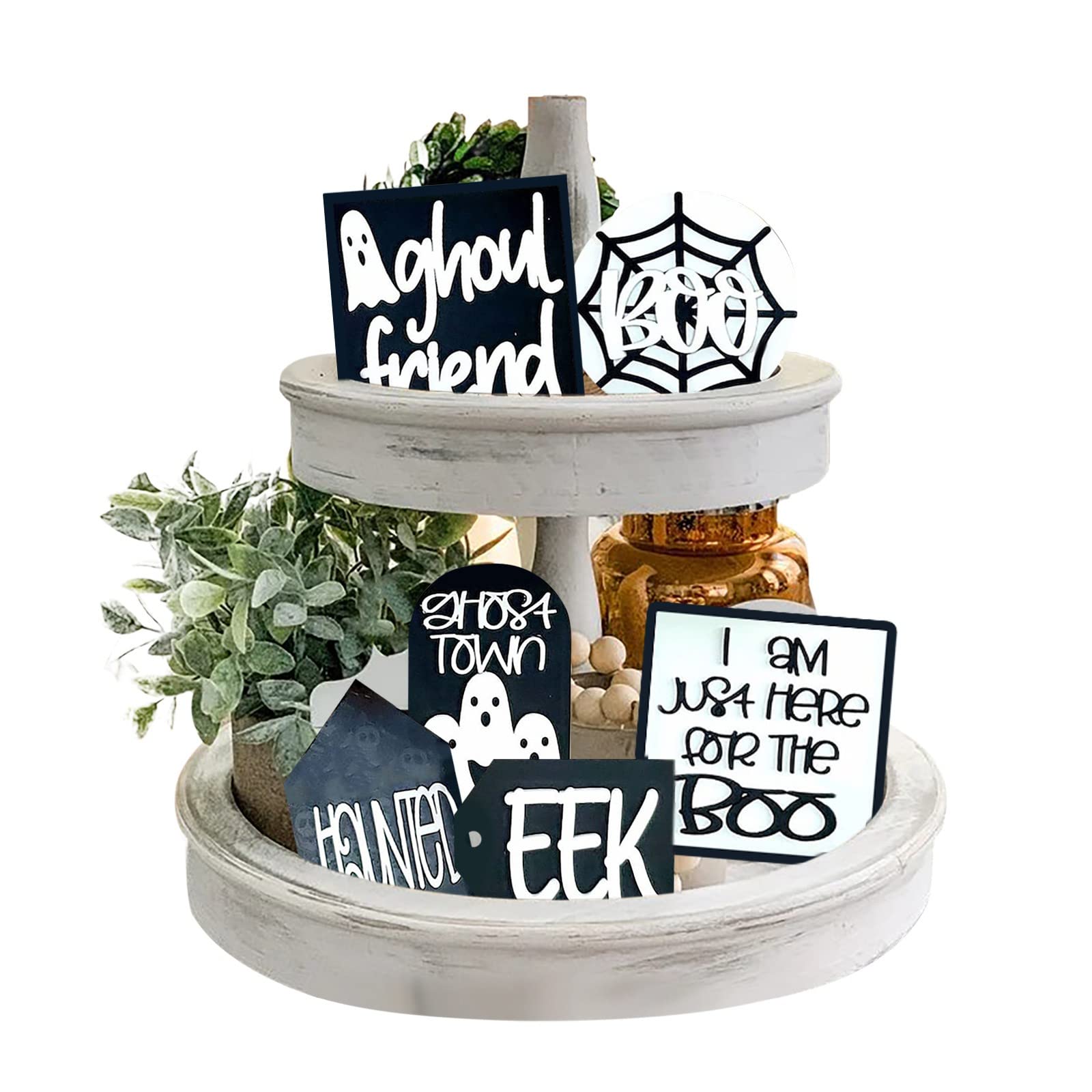 Halloween Tiered Serving Tray - 3-Tier Metal Horror Decor for Farmhouse Fall & Winter Home Decor | Multicolor Rustic Table Centerpiece for Holiday Parties, Thanksgiving & Christmas Decorations