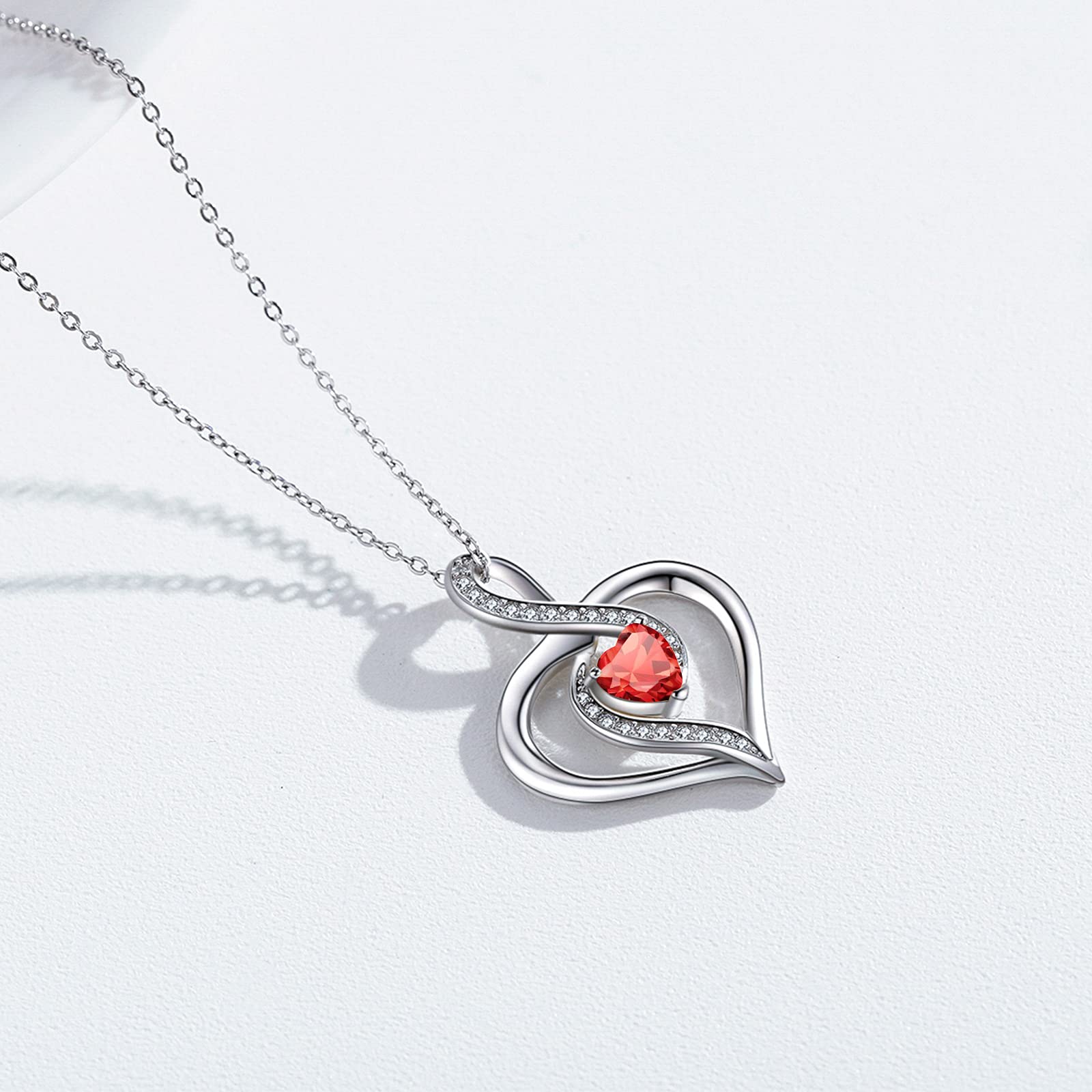 JUSTKIDSTOY Birthstone Heart Necklace - 925 Sterling Silver Infinity Love Pendant Jewelry for Women & Girls | Graduation Gift, Birthday Present, Anniversary Keepsake | Perfect for Special Occasions & Everyday Wear