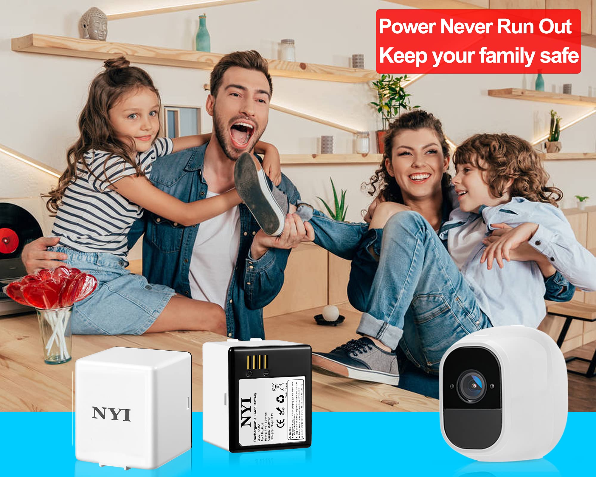 Upgraded 2560mAh 7.2V Rechargeable Lithium Battery Pack with Charger - Compatible with Arlo Pro & Arlo Pro 2 Security Cameras - 2 Batteries & Charger Set for Home Surveillance System