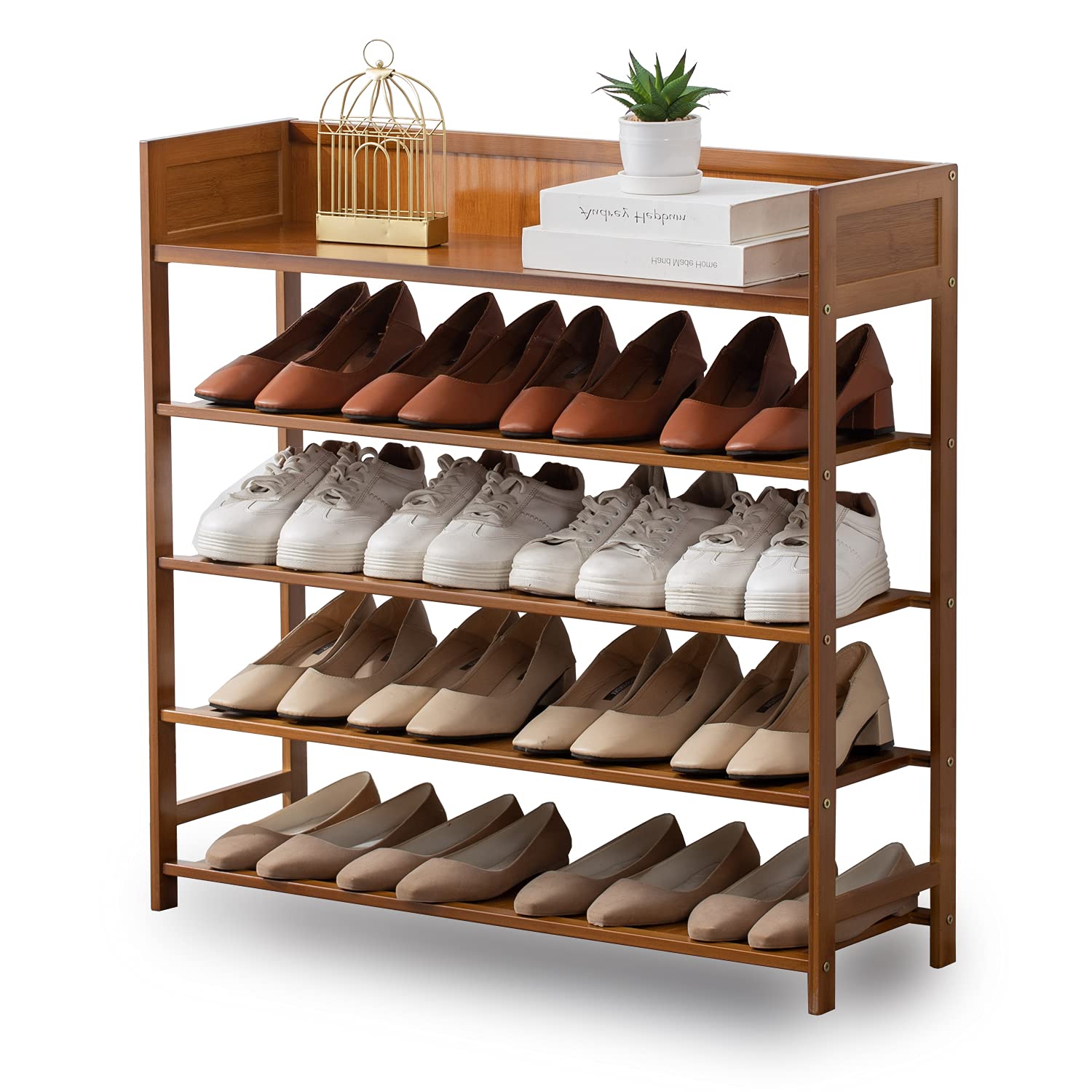 5-Tier Bamboo Shoe Rack Organizer - Space Saving Shoe Storage Shelf for Entryway, Closet & Bedroom - Sturdy Brown Shoe Shelf for Sneakers, Boots & Sandals - Perfect for Small Spaces & Home Organization
