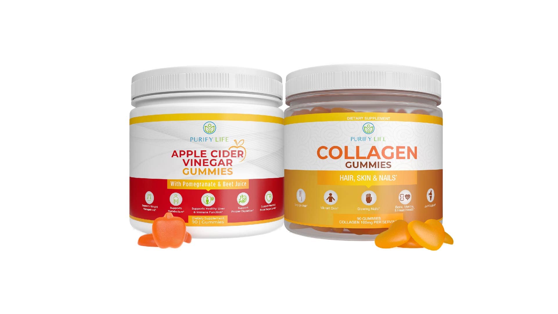 Organic Apple Cider Vinegar & Collagen Gummies for Women - Hair Growth, Skin & Nail Care (90 Count) - Supports Joint Health, Immune System, Detox & Metabolism - Great for Daily Wellness & Acid Reflux Relief