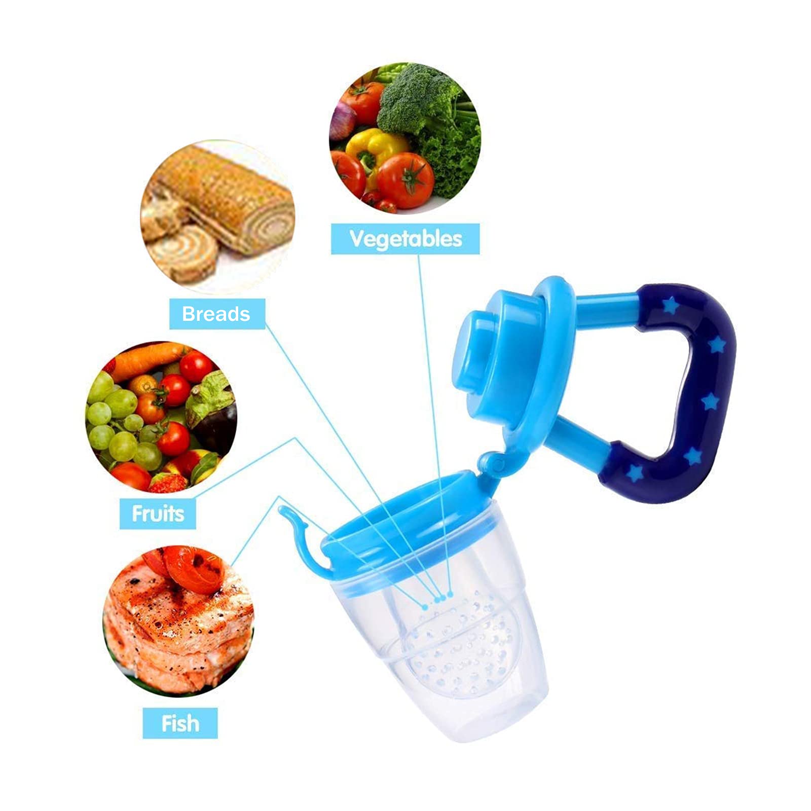Safe-O-Kid BPA-Free Baby Fruit & Food Feeder – Non-Toxic Silicone Teether for Fresh Fruits, Vegetables & Snacks – Perfect for Babies & Toddlers (Blue, Pack of 2) – Ideal for Teething Relief & Healthy Snacking On-The-Go
