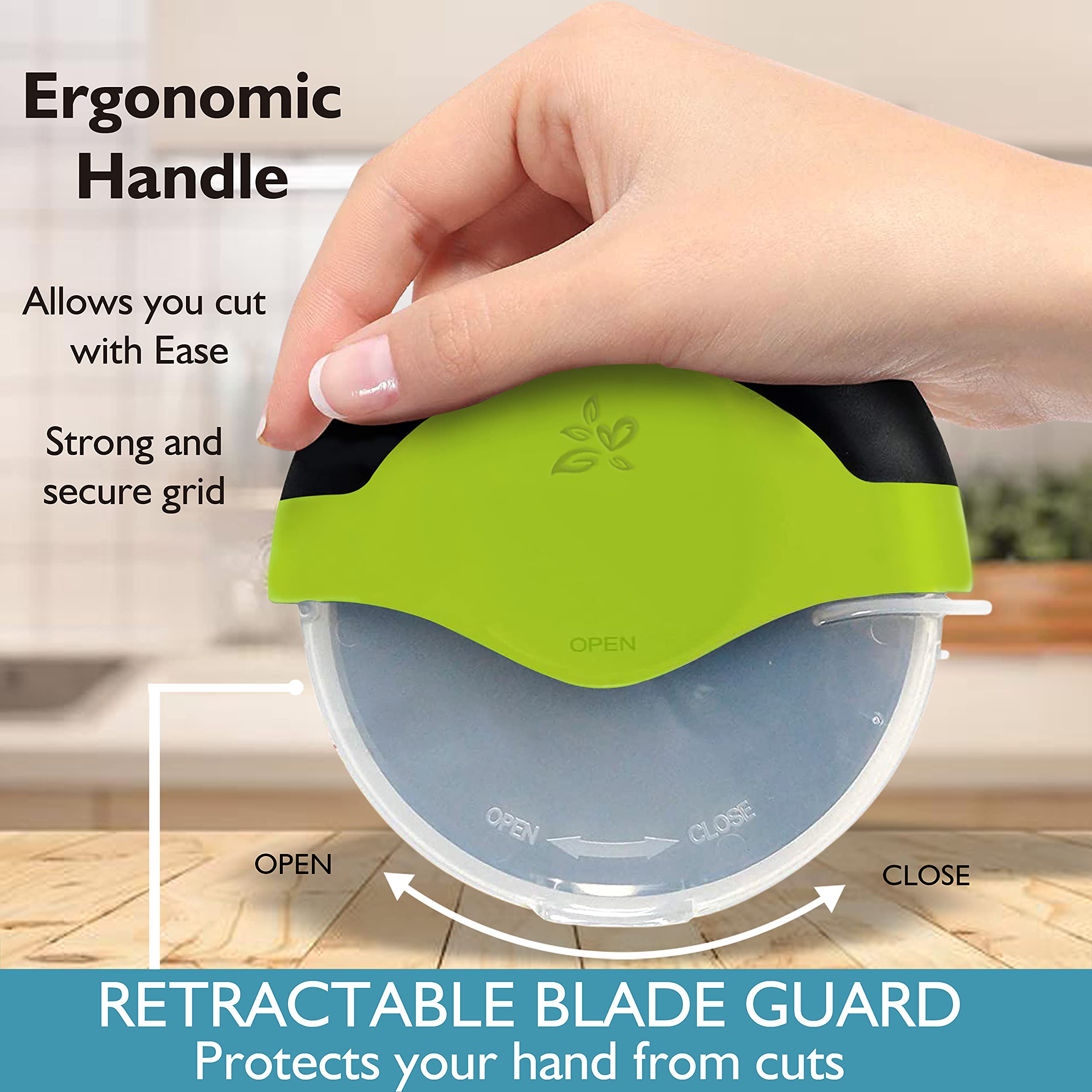 Premium Stainless Steel Pizza Cutter Wheel with Protective Cover - Super Sharp Blade, Ergonomic Non-Slip Grip - Heavy Duty, Dishwasher Safe - Perfect for Home Kitchens, Pizzerias & Parties