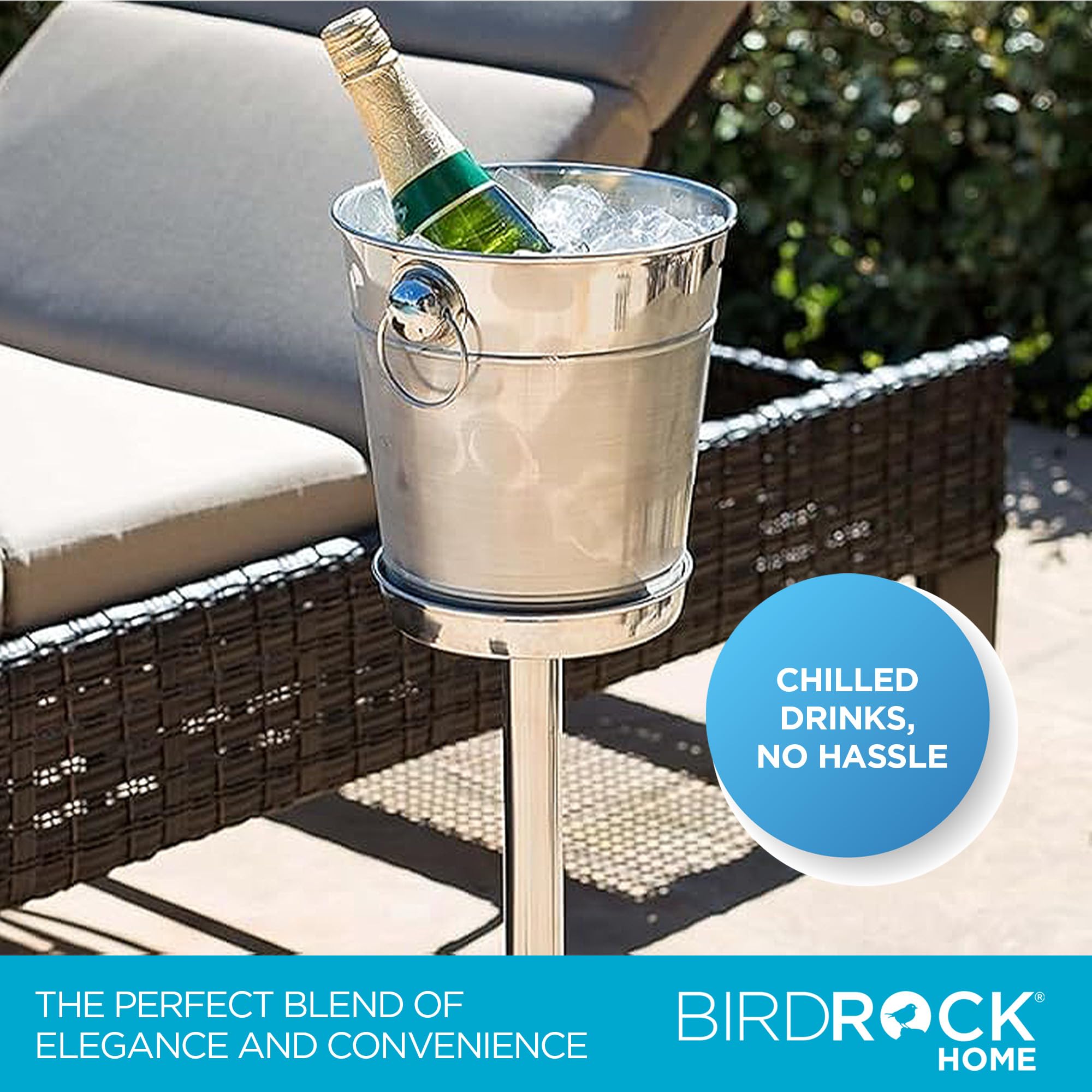 BIRDROCK HOME 18/8 Stainless Steel Champagne Bucket with Stand | Premium Wine Chiller for Parties & Events | 32 Inch Freestanding Ice Bucket | Indoor & Outdoor Use | Perfect for Weddings, BBQs & Home Entertaining