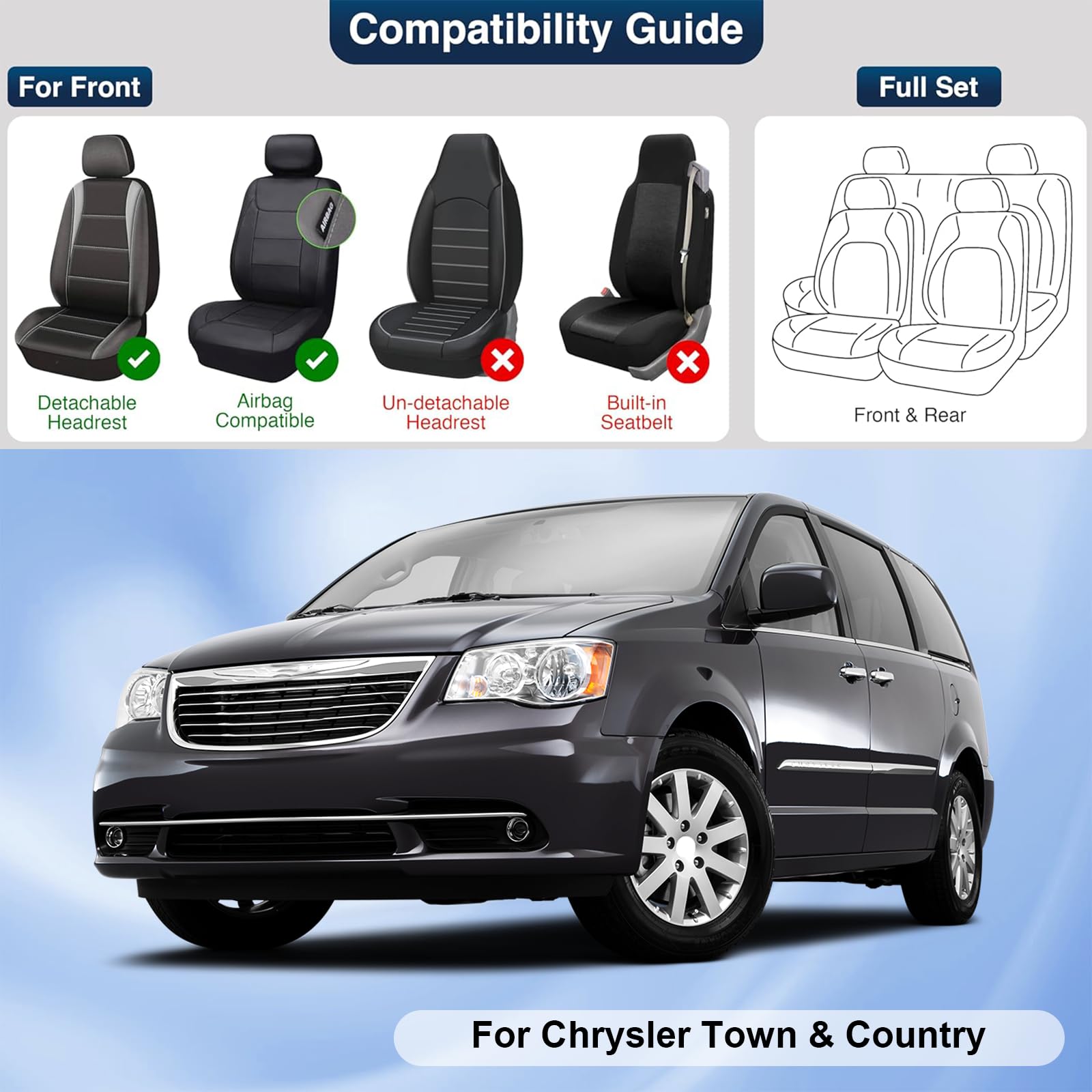 Premium Leather Car Seat Cover for Chrysler Town & Country 2000-2016 | Universal Anti-Slip Design Fits Most Cars, Sedans, SUVs & Trucks | Black Red Bars Style | Perfect for Road Trips, Commuting & Vehicle Protection