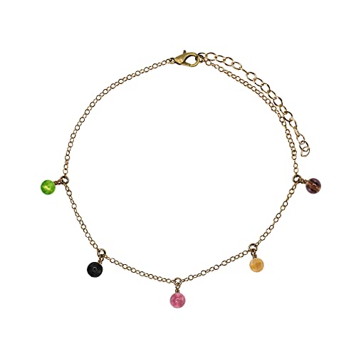 Tourmaline Bead Drop Anklet in Bronze - Handmade Boho Jewelry for Women, Adjustable Ankle Bracelet for Summer Beach Vacation & Festival Outfits