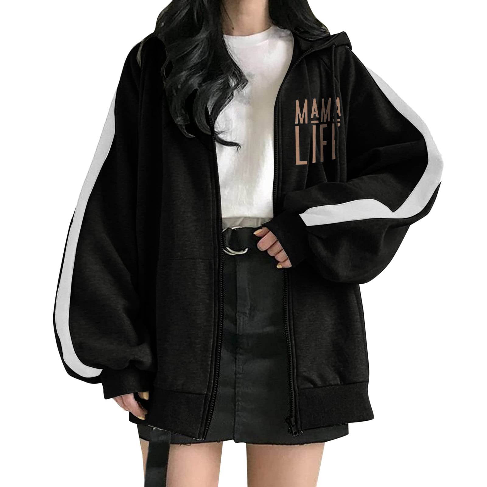 Women's Oversized Zip-Up Hoodie with Skeleton Print - Aesthetic Long Sleeve Sweatshirt for Casual Wear, Street Style & Loungewear