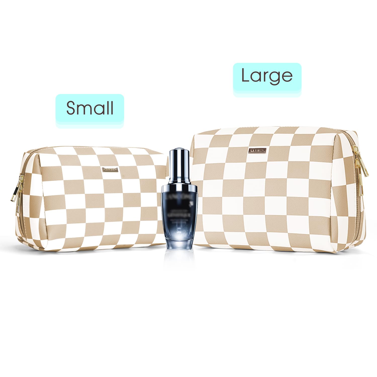 PU Leather Checkered Makeup Bag for Women - Large Light Checkerboard Travel Cosmetic Organizer with Multiple Pockets | Perfect for Travel, Daily Use & Gift Giving