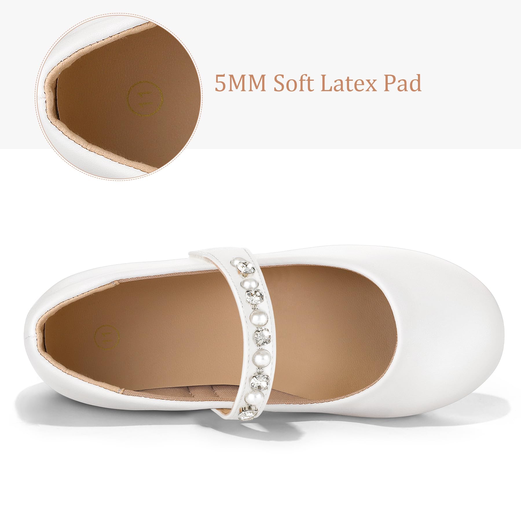 KomForme Girls Ballet Flats with Pearl Rhinestones - Mary Jane Slip-On Shoes for Toddler/Little Kid/Big Kid - Perfect for Party, School, Wedding & Dress Occasions