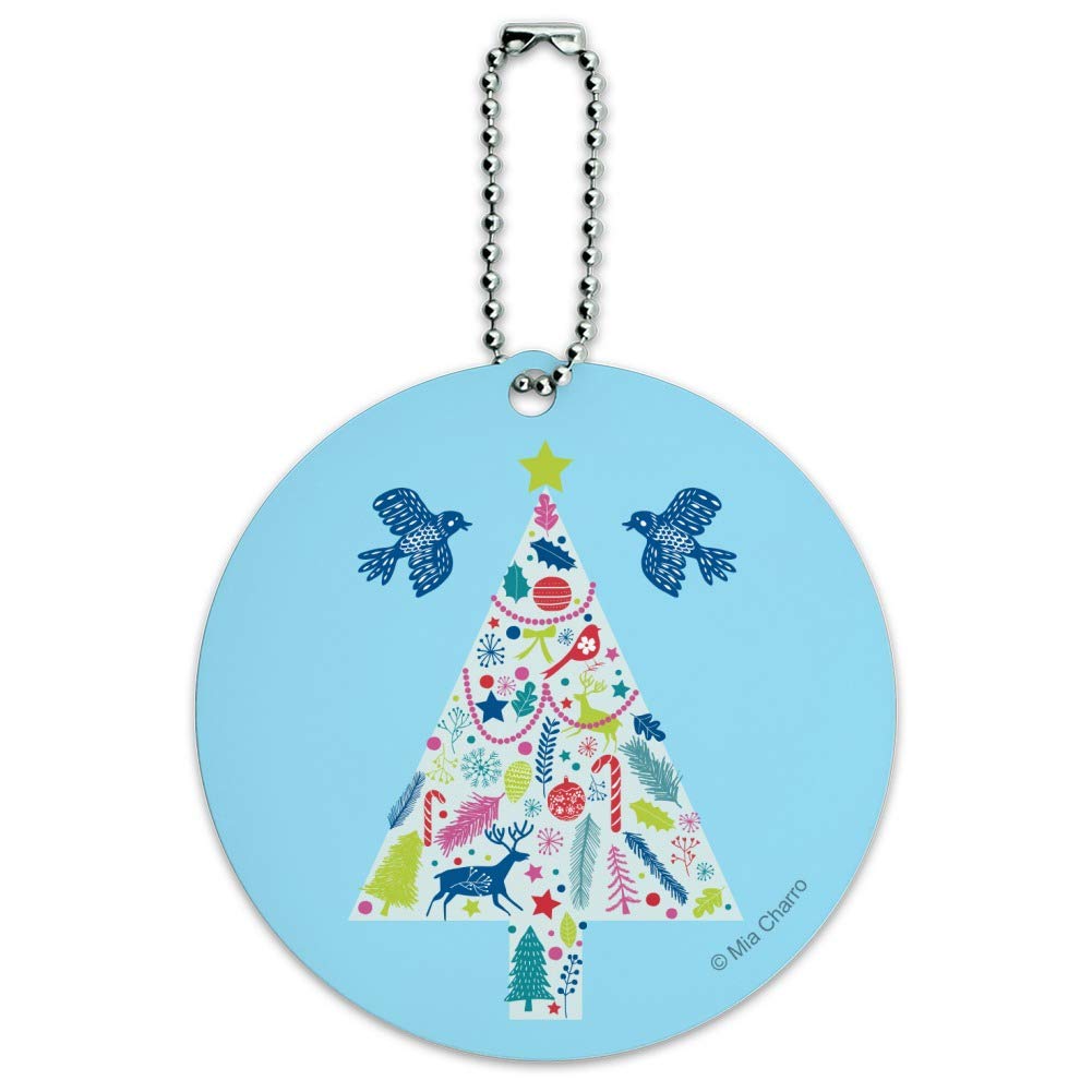 Vintage Christmas Tree Round Luggage ID Tag - Personalized Suitcase & Carry-On Baggage Label for Holiday Travel