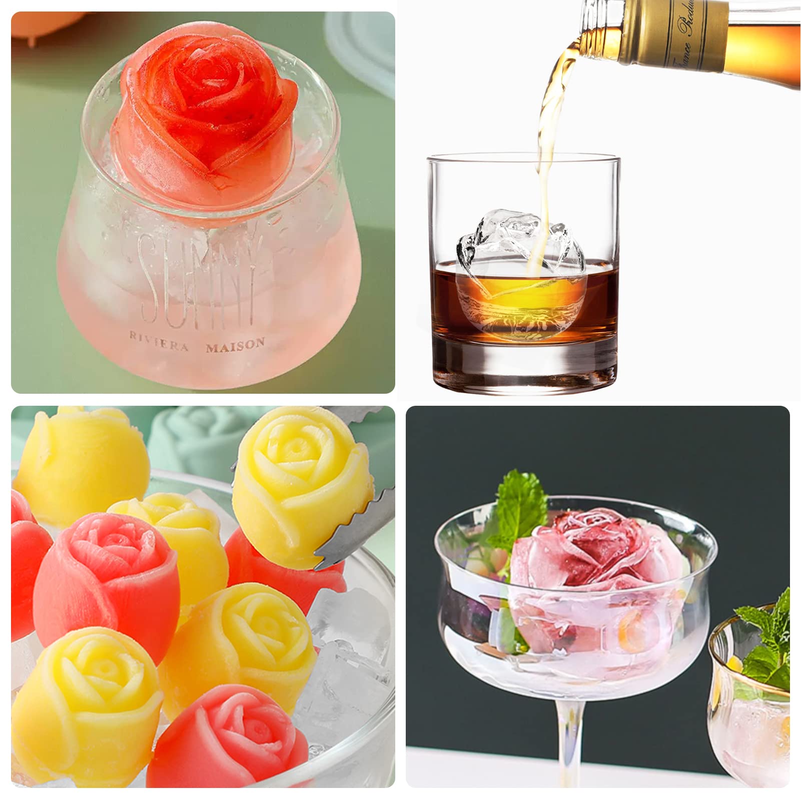 Premium Silicone Rose Ice Mold Tray - Elegant Flower Ice Cubes for Cocktails, Mimosas, Whiskey & Beverages - Perfect for Romantic Dates, Parties & Home Bars - BPA-Free Freezer Safe