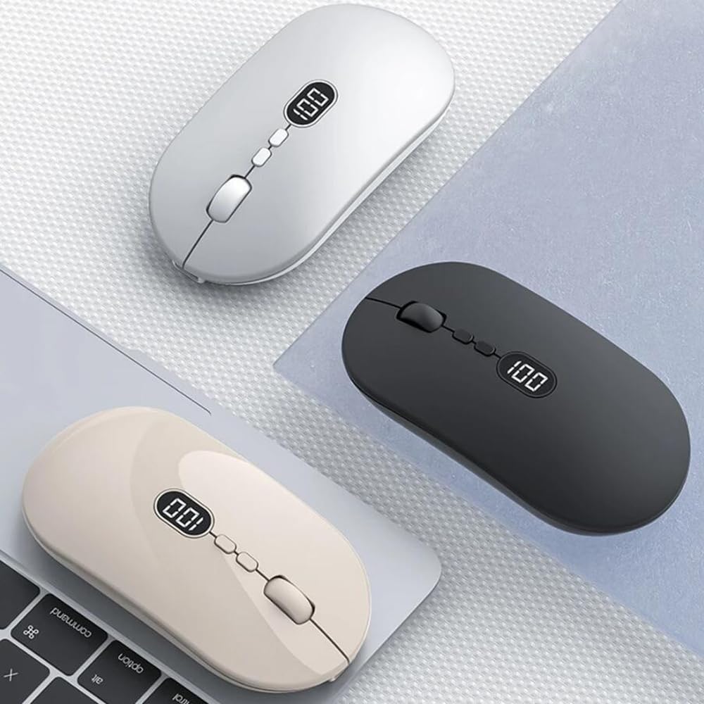 **Rechargeable Wireless Gaming Mouse - Bluetooth & 2.4Ghz Dual Mode, 2400DPI, 7 Programmable Buttons, Silent Click, Power Display - Compatible with PC, Laptop, Mac (Black) - Perfect for Office, Gaming & Travel**