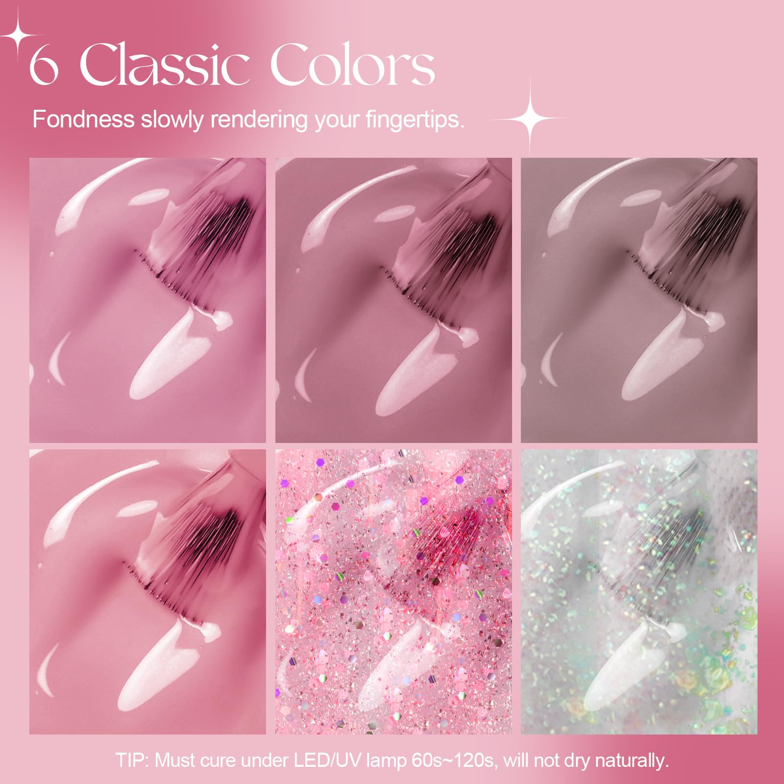 ROSALIND Pink Gel Nail Polish Set - 6 Glitter Gel Polish Colors, Soft Pink & Light Pink White Nail Polish for Women, Long Lasting UV LED Gel Nail Polish Kit - Perfect for Manicures, Pedicures, Nail Art & Salon Use