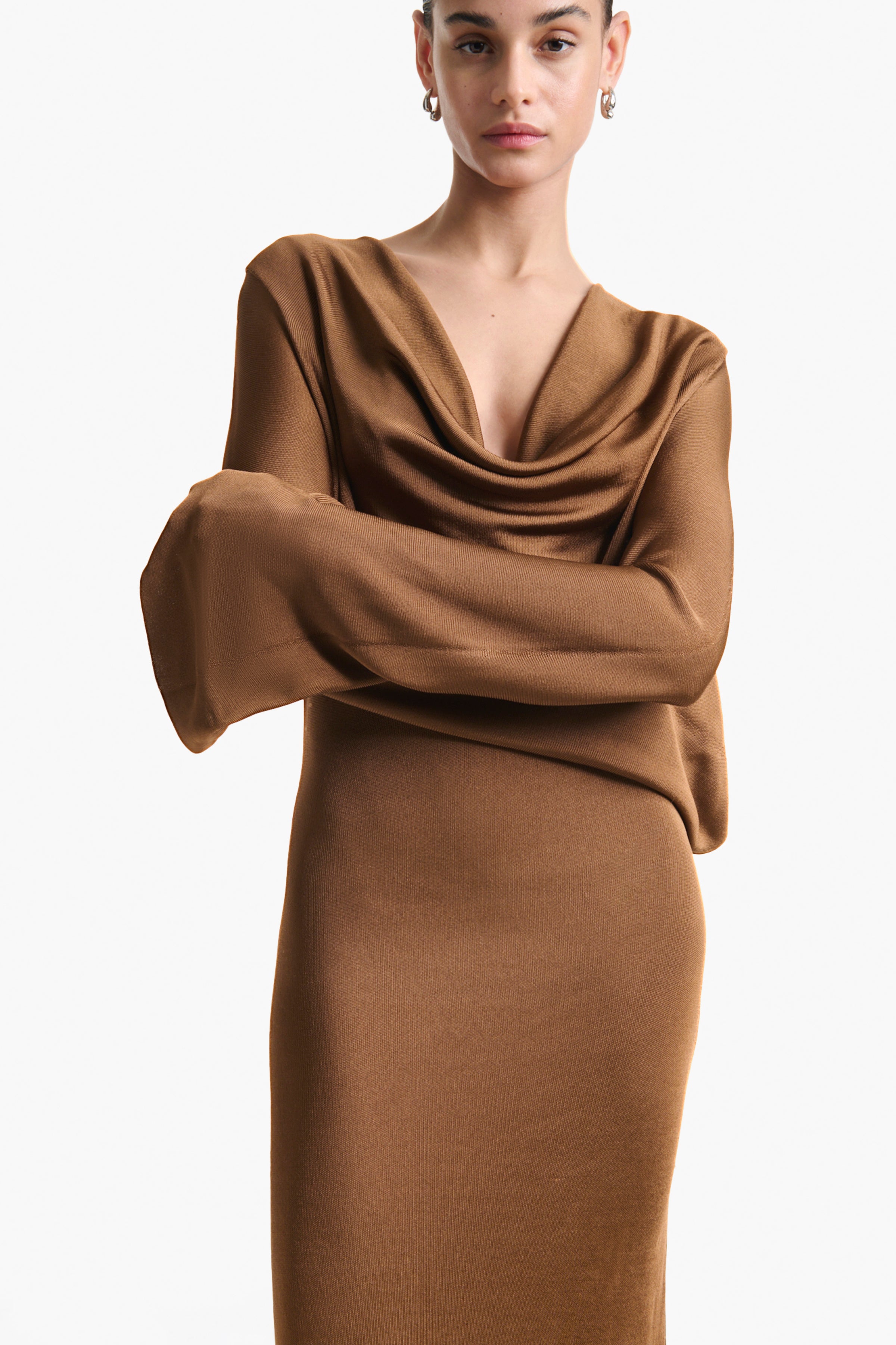 Milda Women's Saddle Brown Dress - Elegant A-Line Flowy Summer Dress for Casual Wear, Office & Special Occasions