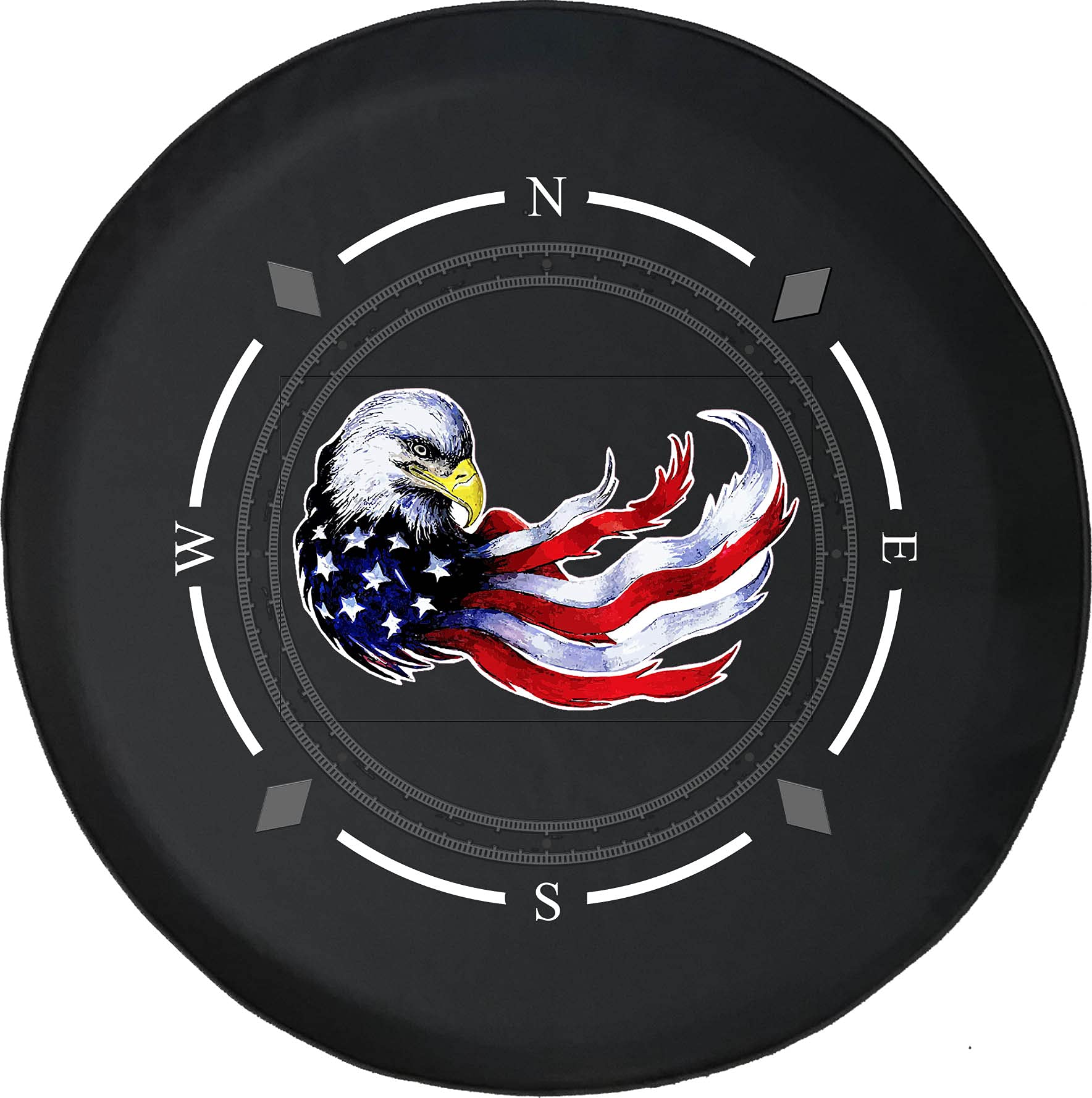 Premium Spare Tire Cover with Compass & American Flag Design - Fits SUV, Trailer, RV & Most Vehicles - Durable Bald Eagle Wheel Protector for Outdoor Adventures & Road Trips