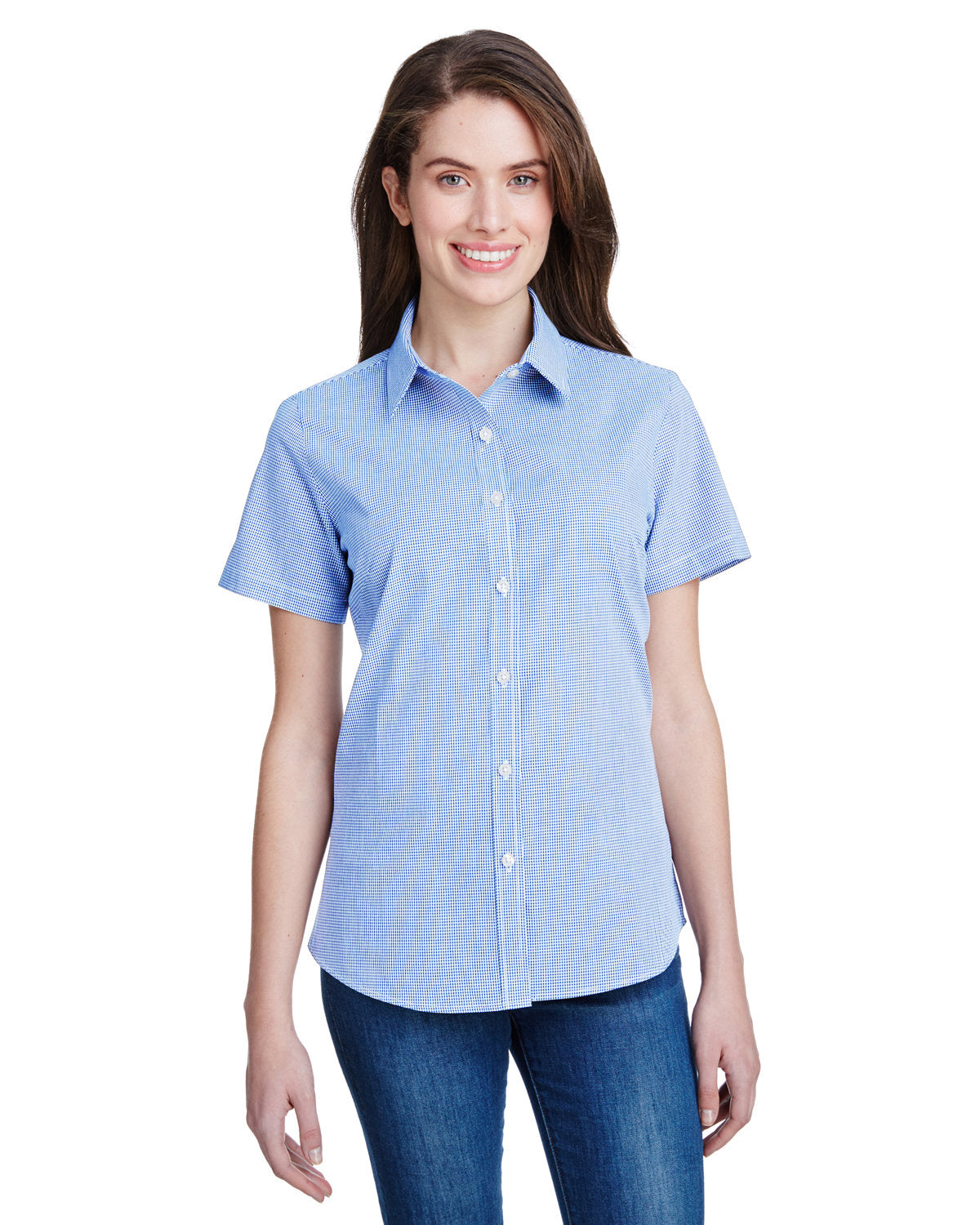 Reprime RP321 Women's Microcheck Gingham Short Sleeve Cotton Shirt - Artisan Collection | Casual Summer Top for Office, Picnic & Date Night