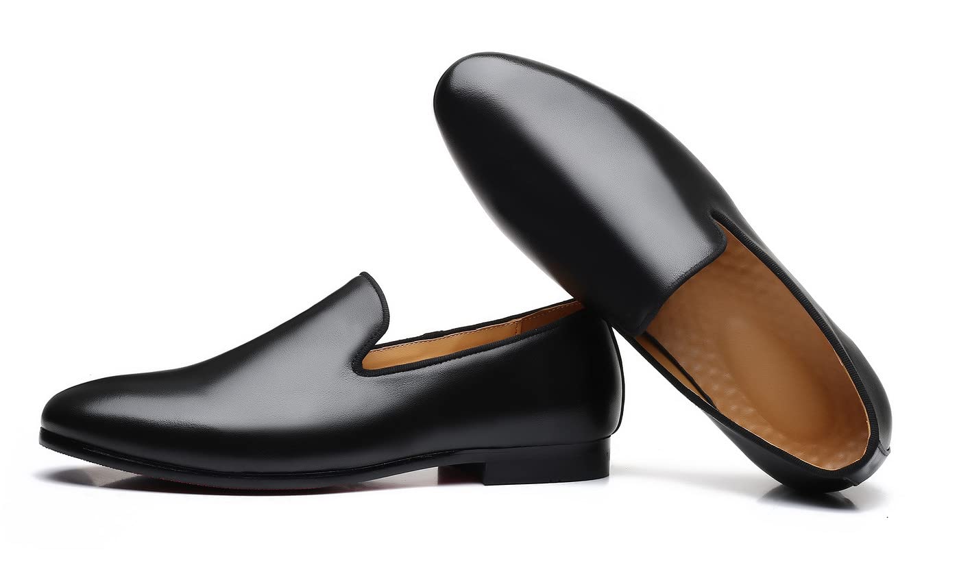 Santimon Men's Slip-On Penny Loafers - Casual Smoking Slippers & Driving Dress Shoes for Business & Travel - Comfortable Black Leather Shoes for Office, Parties & Daily Wear