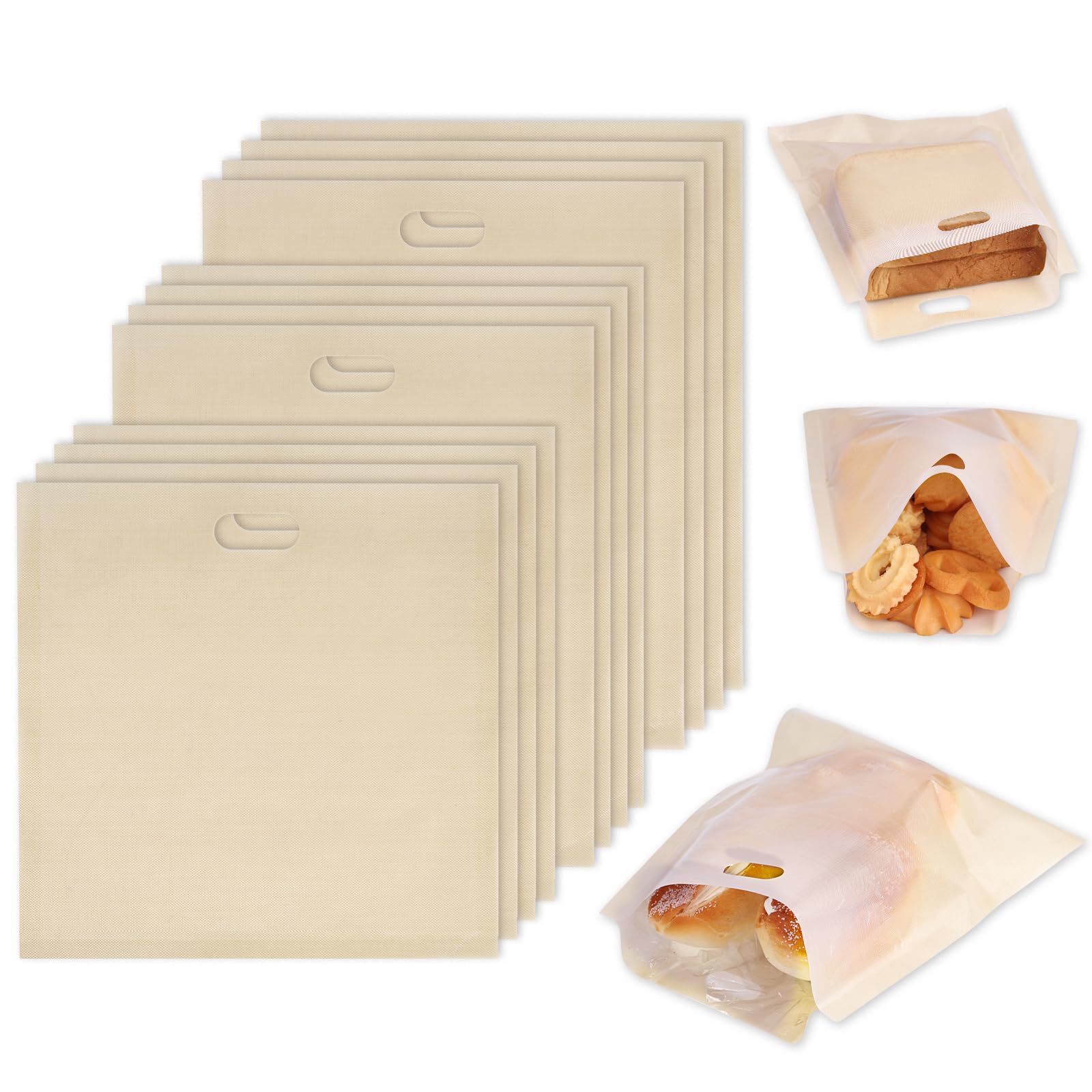VGOODALL 12 Pack Reusable Toaster Bags - 3 Sizes Non Stick Heat Resistant Sandwich Bags for Grilled Cheese, Panini & Breakfast - Easy Clean & Durable for Toaster Ovens & Sandwich Makers