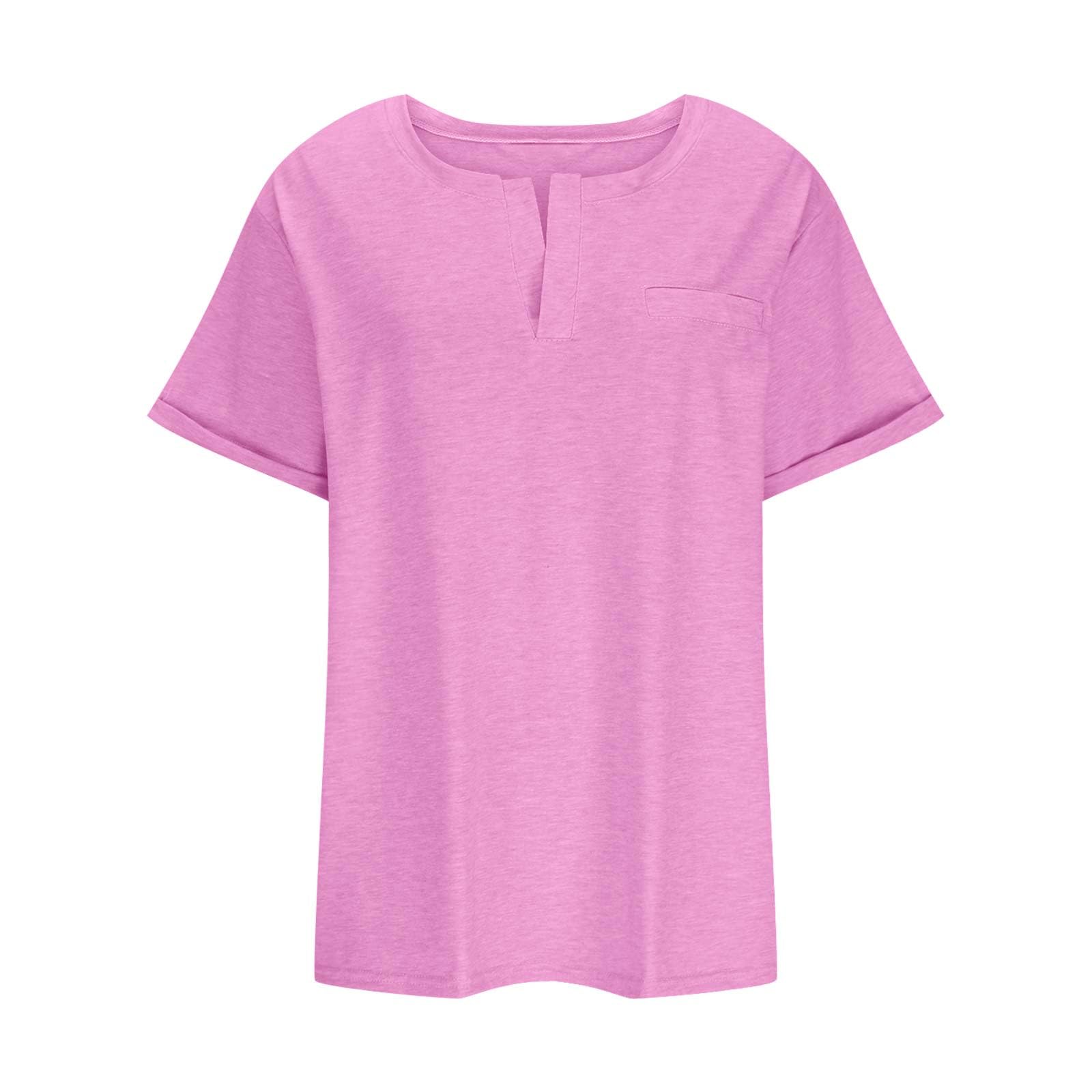 Plus Size Women's V-Neck Henley Shirts - Short Sleeve Casual T-Shirts for Summer | Loose Fit Ladies Tops & Blouses for Everyday Wear, Outings & Vacation