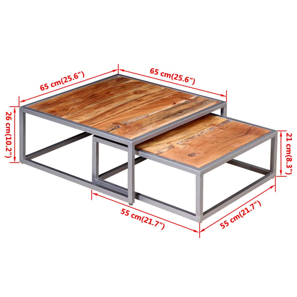 SKM Solid Acacia Wood Coffee Table Set - 2 Piece Modern Living Room Furniture for Small Spaces, Home Decor, and Apartment Essentials