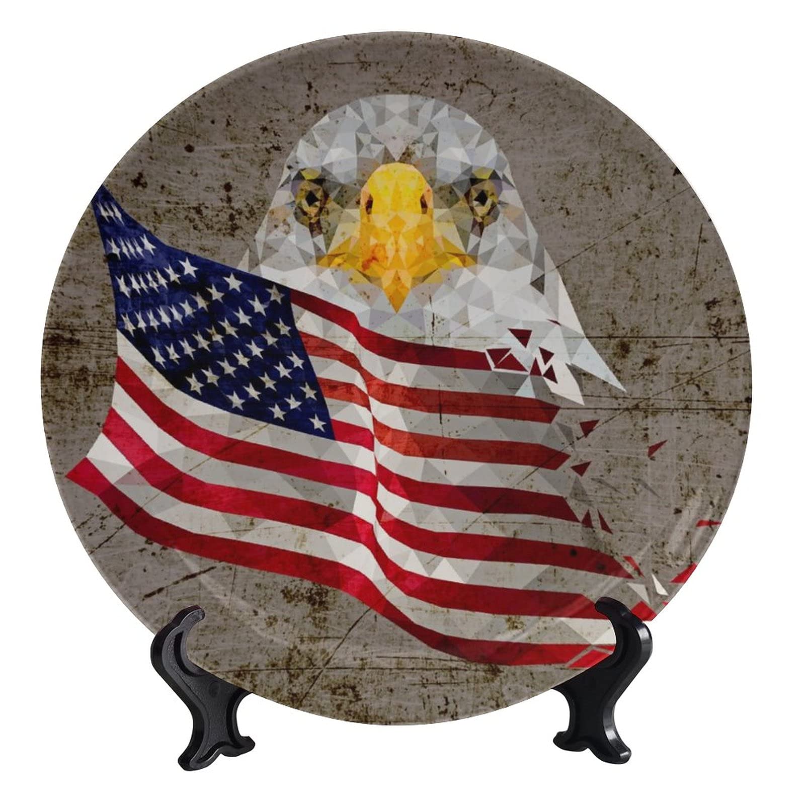 SCGOLD 8 Inch Bald Eagle Ceramic Decorative Plate with Stand - Handcrafted Animal Portrait Dish for Kitchen, Dining Room, or Wall Display - Perfect for Home Decor, Gift Giving, and American Patriotic Theme Decorations
