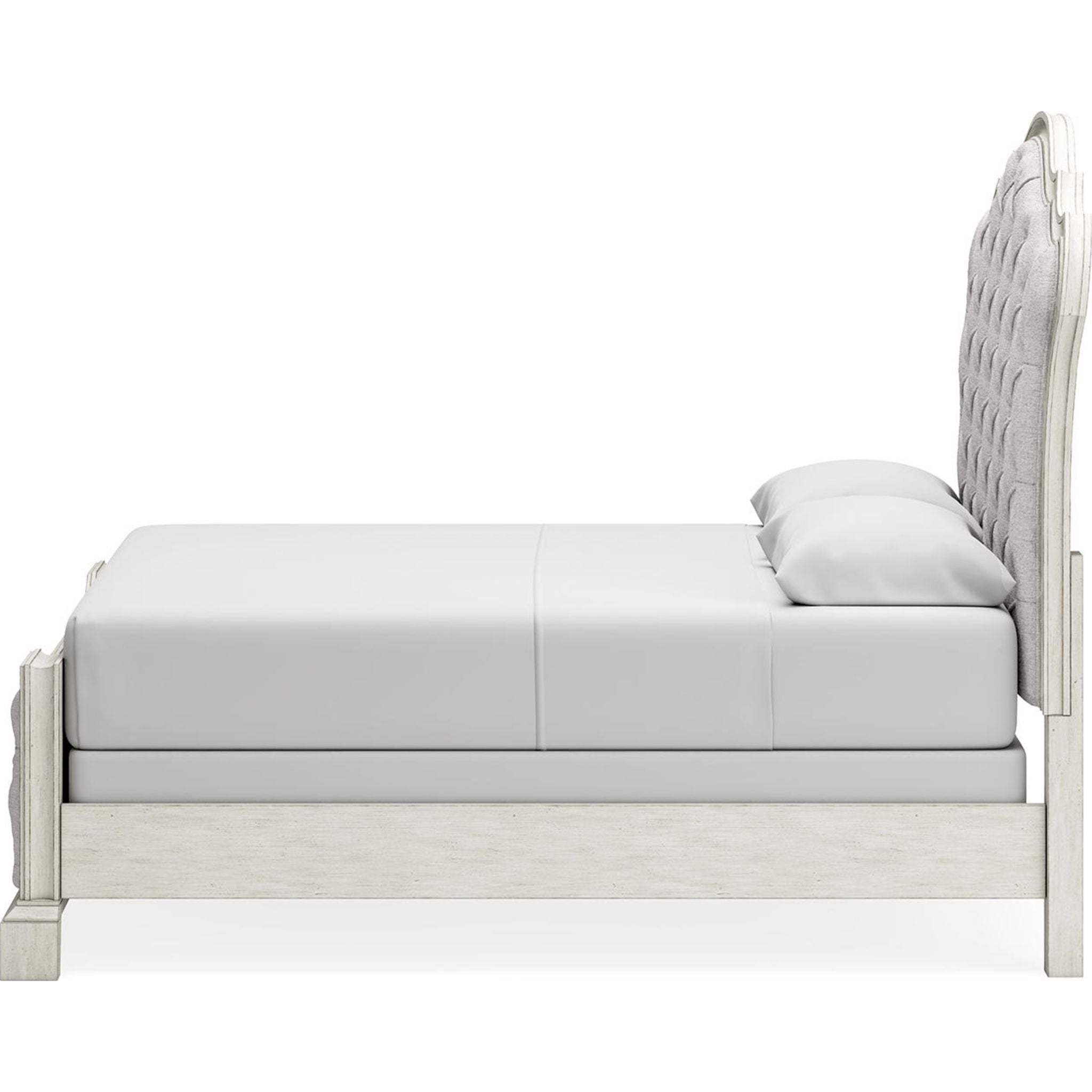 Arlendyne Upholstered Queen Bed Frame with Button Tufted Headboard - Antique White Finish for Luxurious Bedroom Decor | Perfect for Master Bedrooms, Guest Rooms & Modern Apartments