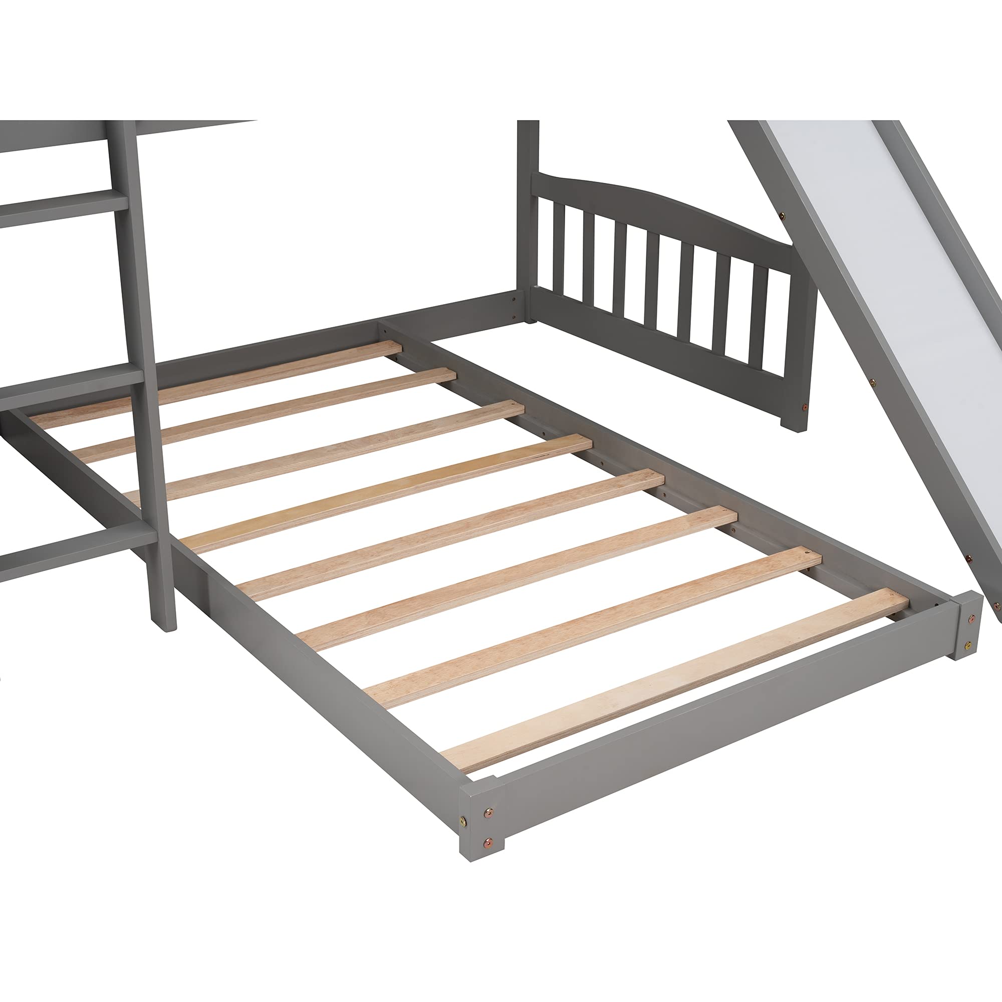 Solid Wood Twin Over Twin Bunk Bed with Slide - Kids House-Shaped Loft Bed Frame with 2 Drawer Stairs & Ladder for Boys/Girls/Teens - No Box Spring Needed (Gray) - Perfect for Small Bedrooms, Shared Kids Rooms & Play Areas