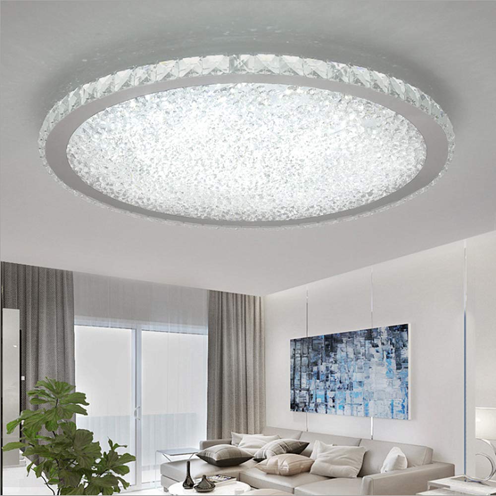 Luxury Modern Crystal Round LED Flush Mount Ceiling Light Fixture - 23.5 Inch White Close to Ceiling Chandelier for Living Room, Bedroom, Dining Room & Restaurant - Perfect for Ambient Lighting and Home Decor