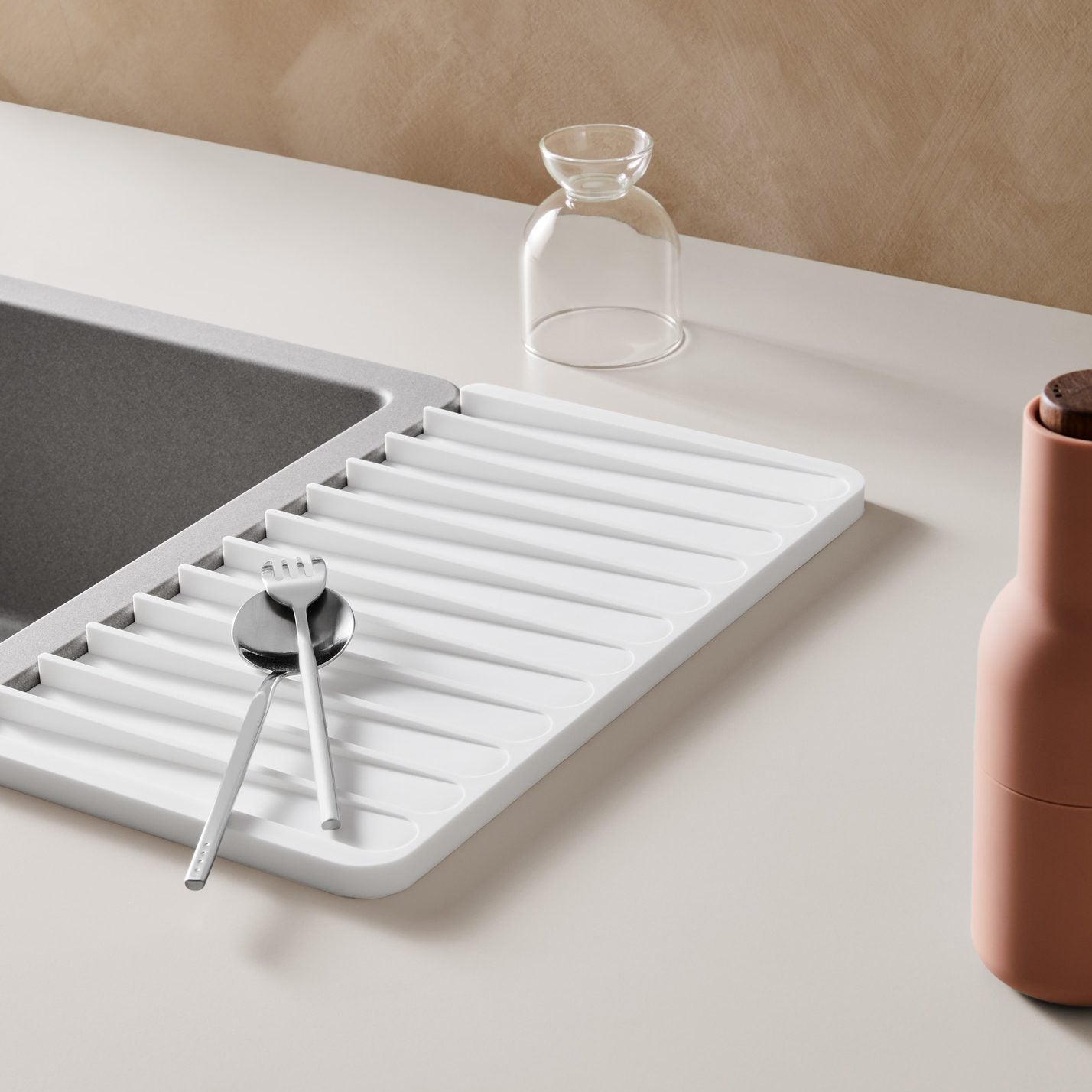 Premium Silicone Drying Mat for Dishes - Non-Slip, Heat-Resistant Kitchen Counter Protector - Perfect for Drying Glassware, Utensils & Cutting Boards (White) | Ideal for Home, Restaurant & RV Use