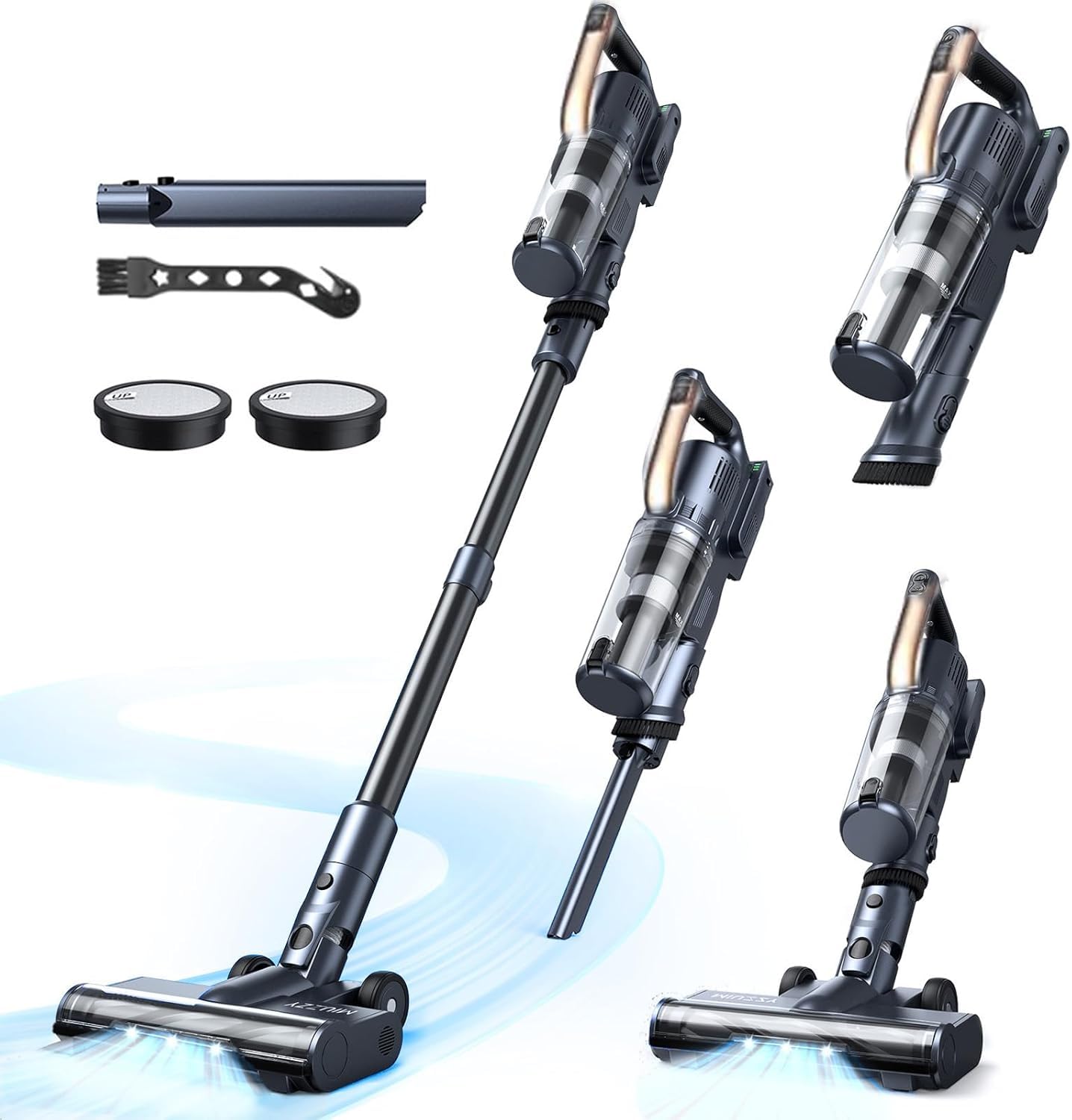 MIUZZY 6-in-1 Cordless Vacuum Cleaner with 50 Min Runtime, Lightweight Stick Vacuum for Carpets & Hard Floors, 1.2L Dustbin, Anti-Tangle Brush & Self-Standing Design - Perfect for Home, Office & Pet Hair Cleaning