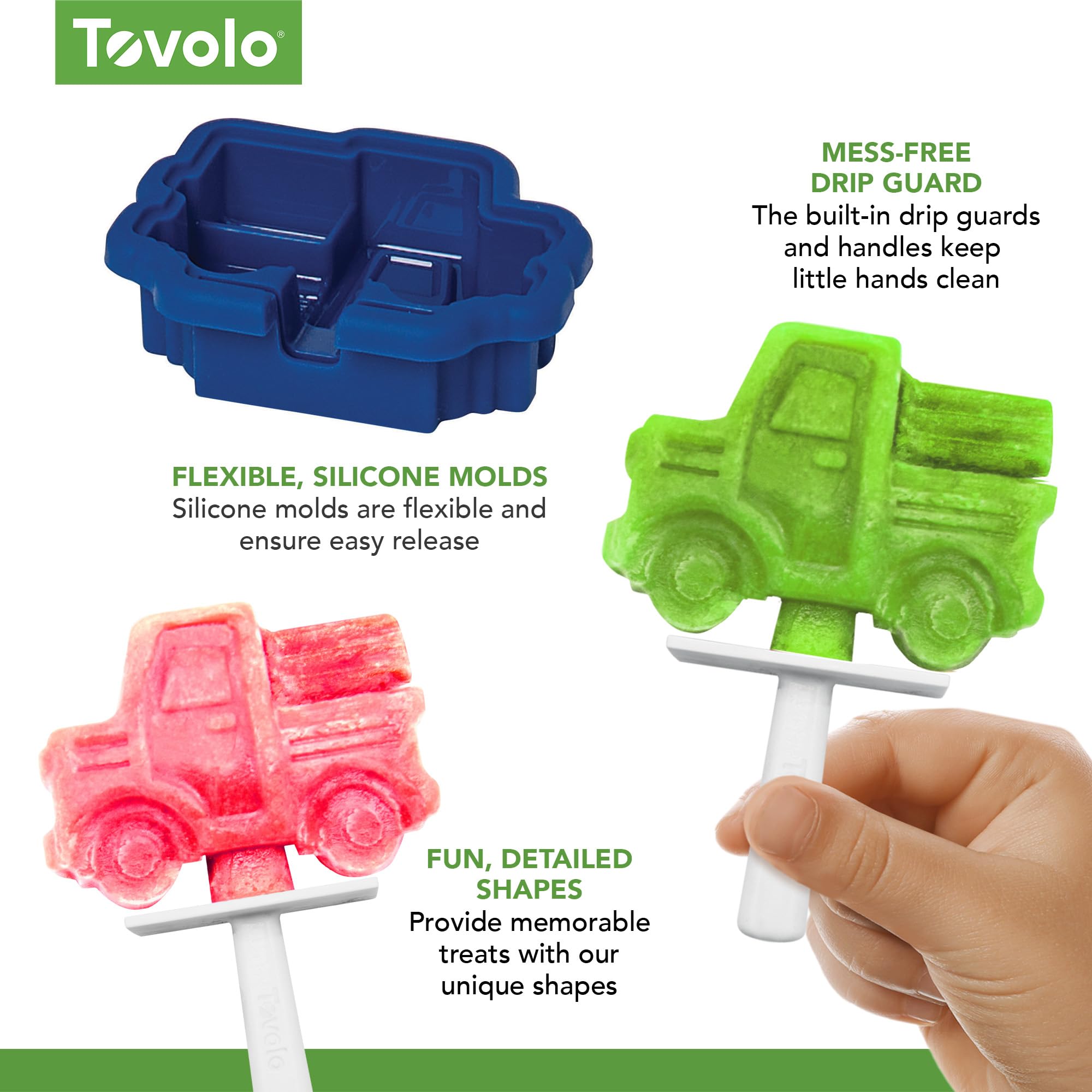 Tovolo Silicone Popsicle Molds with Sticks (4-Pack, Truck Design) - Reusable Ice Pop Molds for Homemade Flavored Ice Pops, Frozen Snacks & Healthy Treats - Stackable Popsicle Maker with Lid, Dishwasher Safe & BPA-Free - Perfect for Summer Parties, Kids Snacks & DIY Frozen Desserts