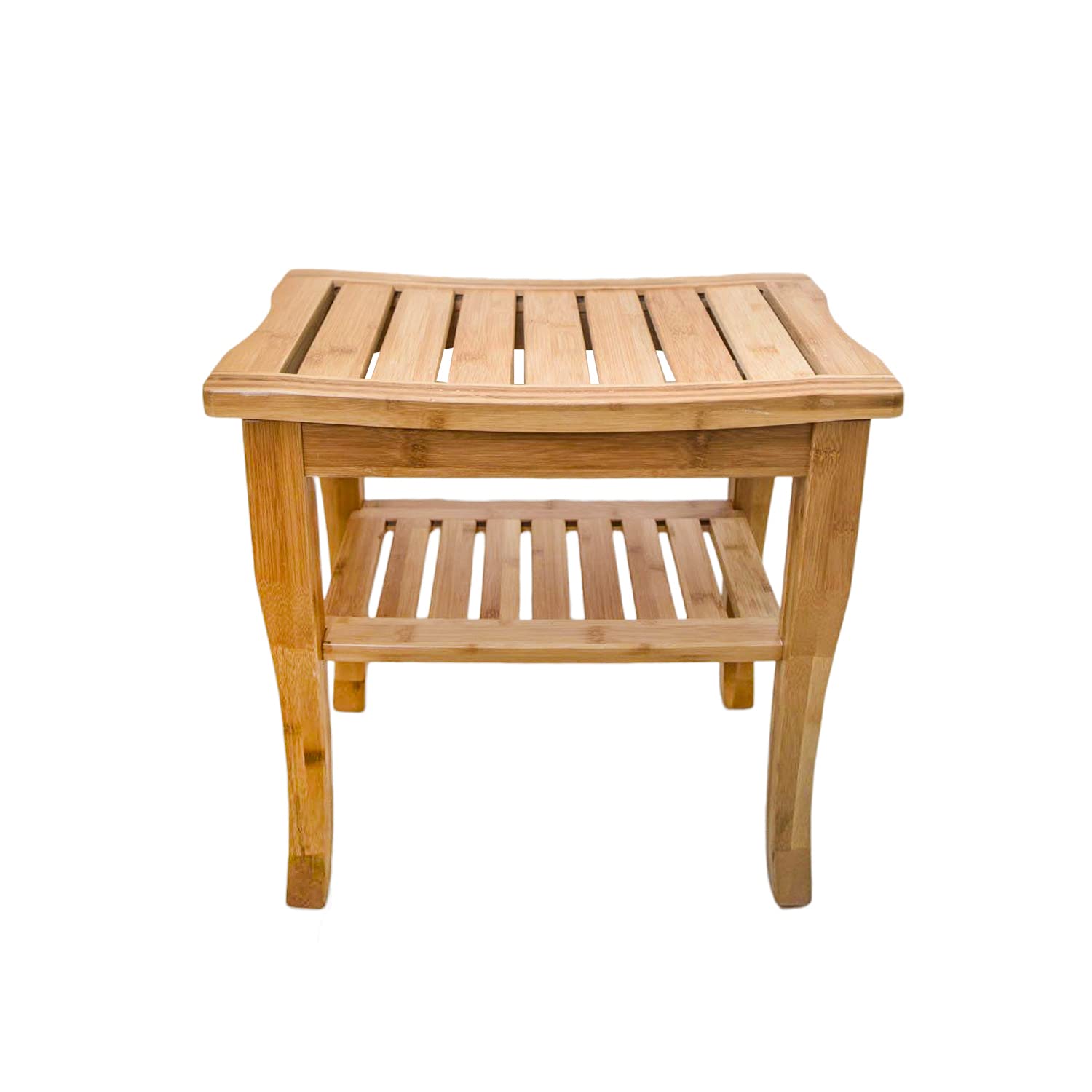 Kinbor Bamboo Shower Stool with Storage Shelf - Waterproof Bathroom Bench for Elderly & Disabled - Perfect for Shower, Living Room, Garden & Entryway Use