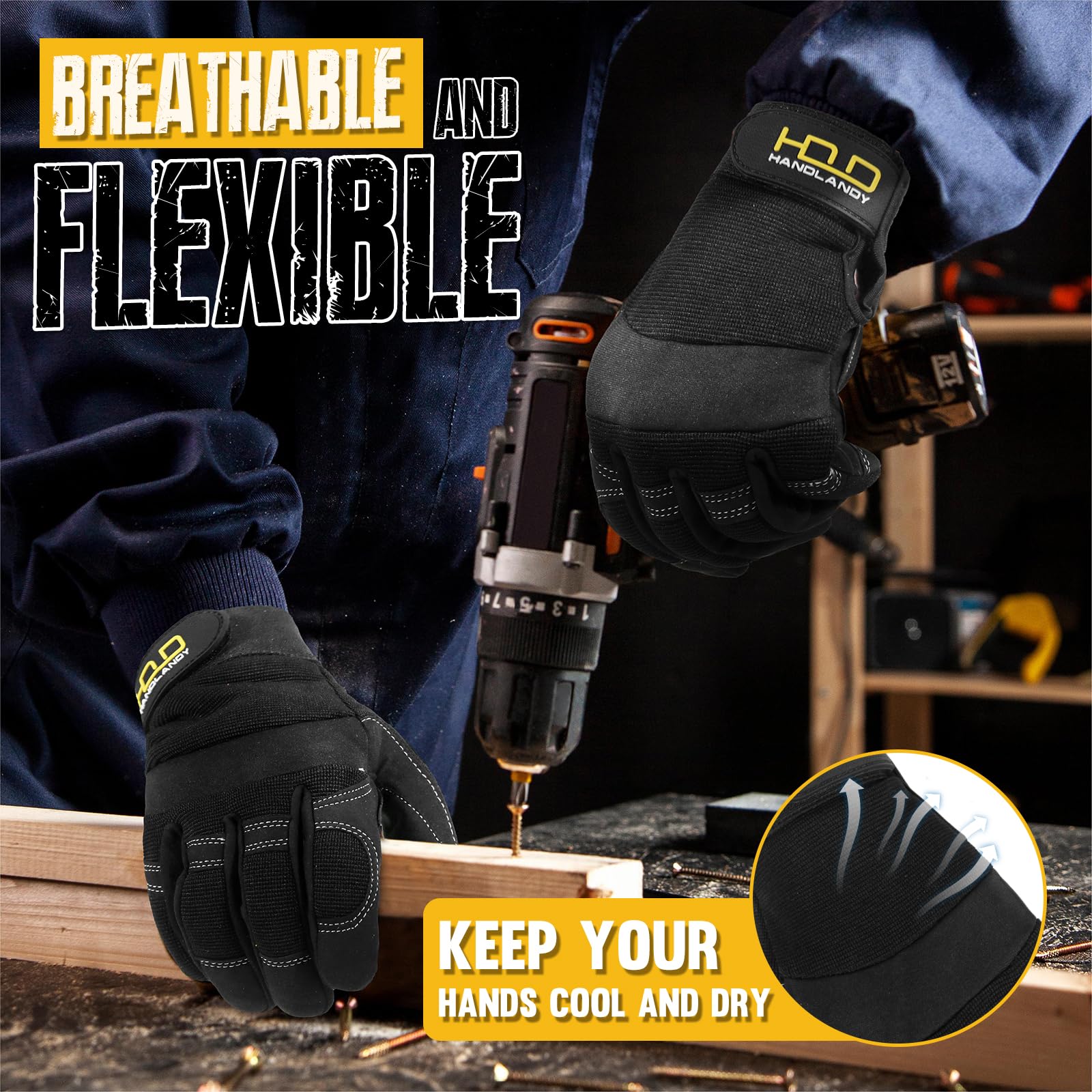 Handlandy Touch Screen Work Gloves for Men & Women - Mechanic & Yard Work