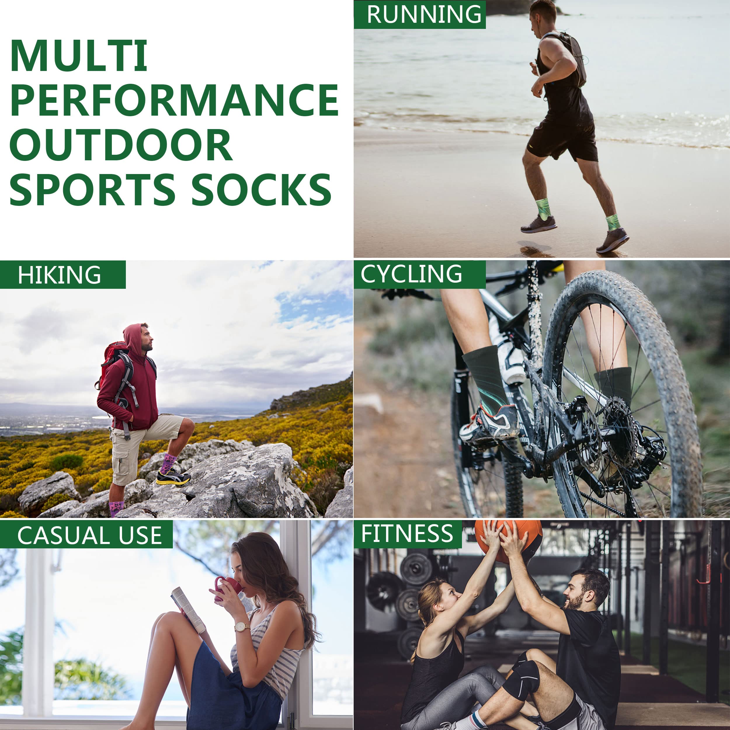 Premium Hiking Socks for Women & Men - Fashion Digital Print Athletic Crew Socks (6-7 Pairs Pack) - Perfect for Outdoor Adventures, Running & Sports Activities