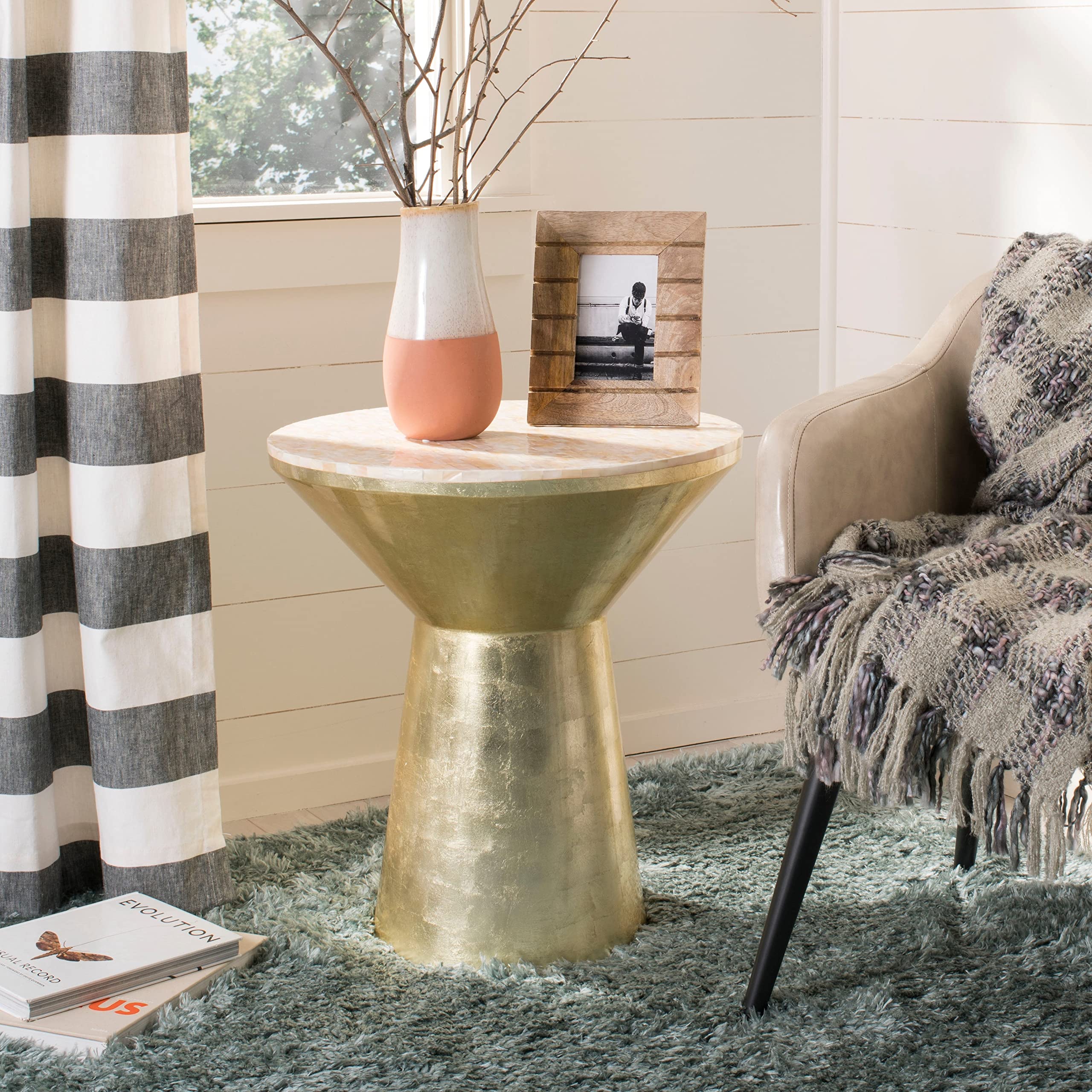 Safavieh Fae Mosaic Round Side Table - Pink Champagne & Gold Accent - Perfect for Living Room, Bedroom, or Office Decor