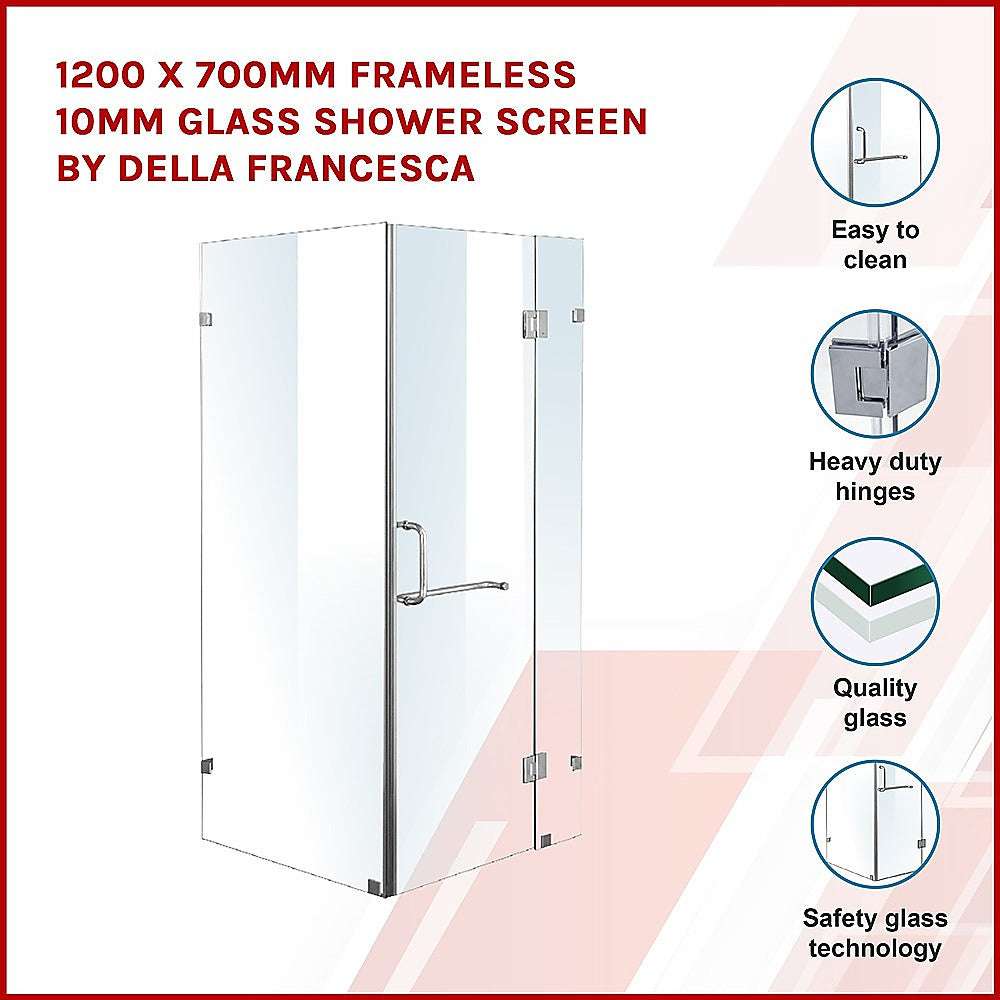 10mm Frameless Glass Shower Screen 1200 x 700mm - Modern Bathroom Enclosure by Della Francesca | Perfect for Walk-in Showers and Spa-Like Bathrooms