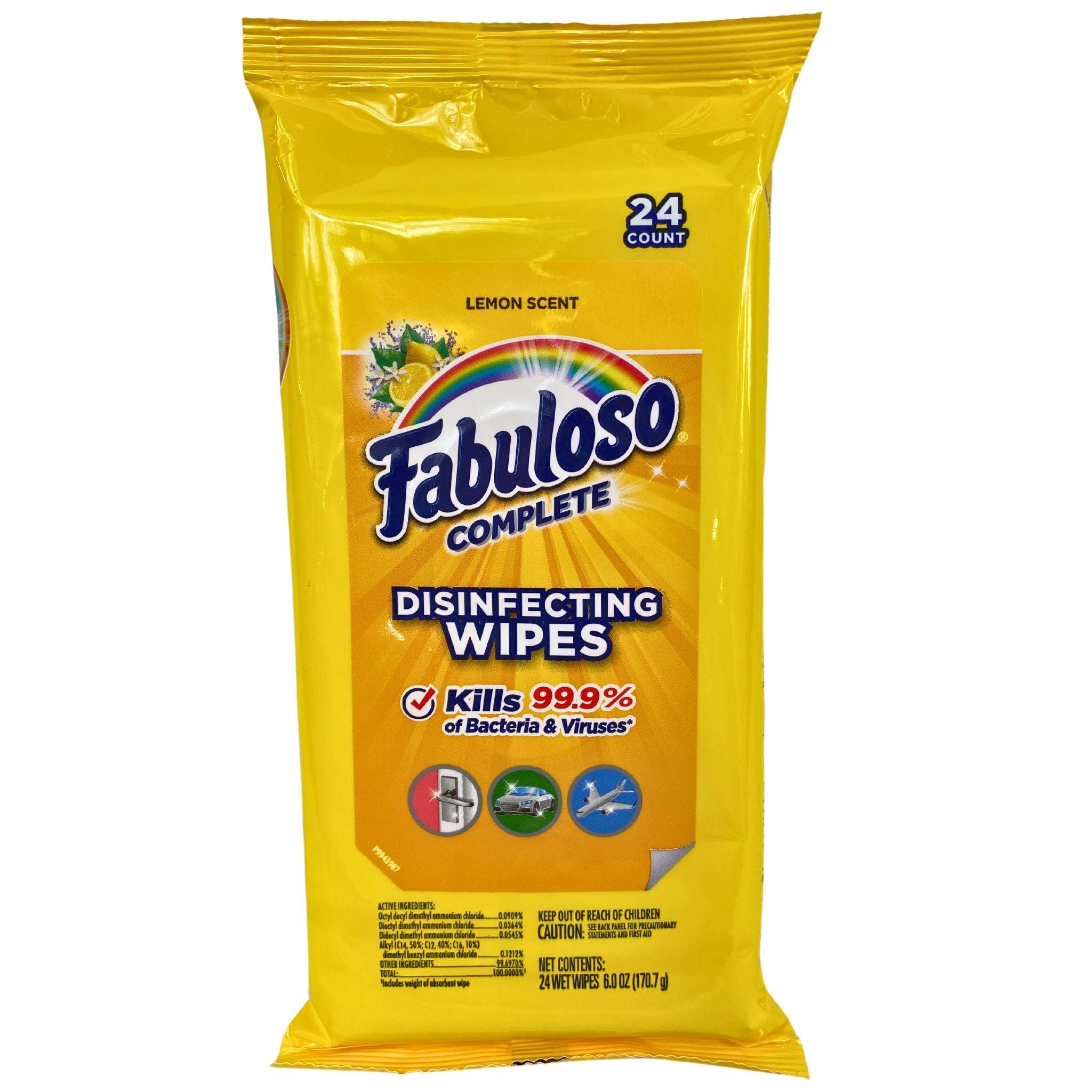Fabuloso Complete Lemon Scent Disinfecting Wipes - 48 Count | Antibacterial Cleaning Wipes for Kitchen, Bathroom & Home Surfaces | Kills 99.9% of Germs & Bacteria | Fresh Lemon Scent