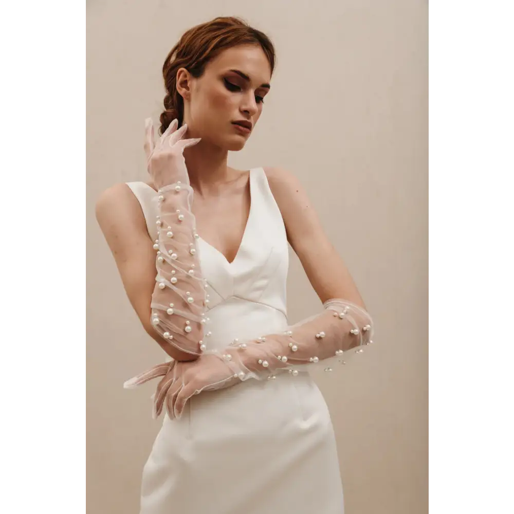 Elegant Pearl Embellished Bridal Gloves G002 - Perfect for Weddings, Prom, and Formal Events