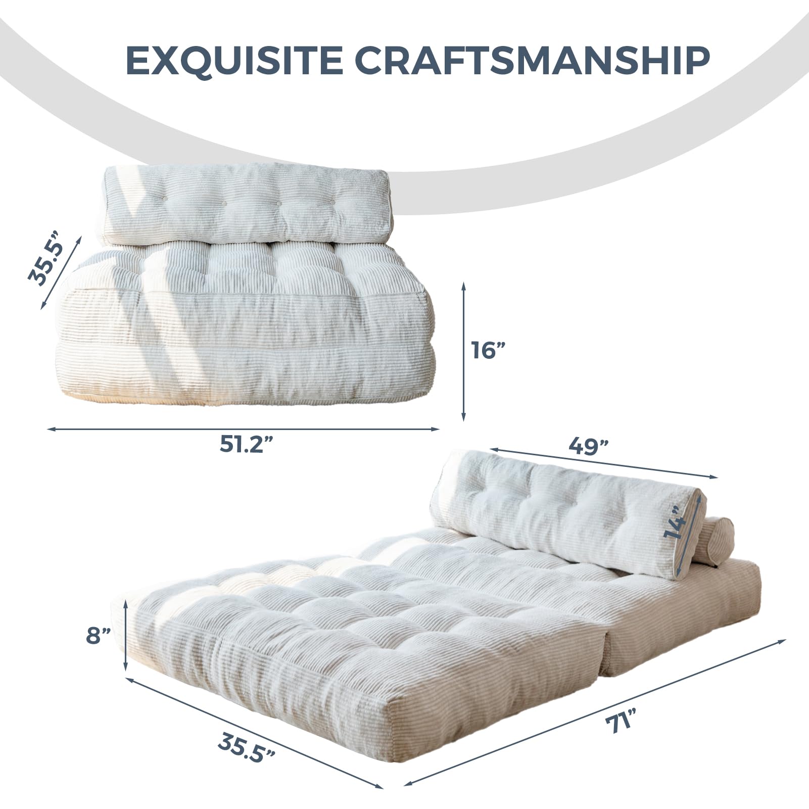 MAXYOYO Corduroy Sofa Bed - Convertible Sleeper Chair with Back Support | Comfortable for Living Room, Guest Room & Small Spaces